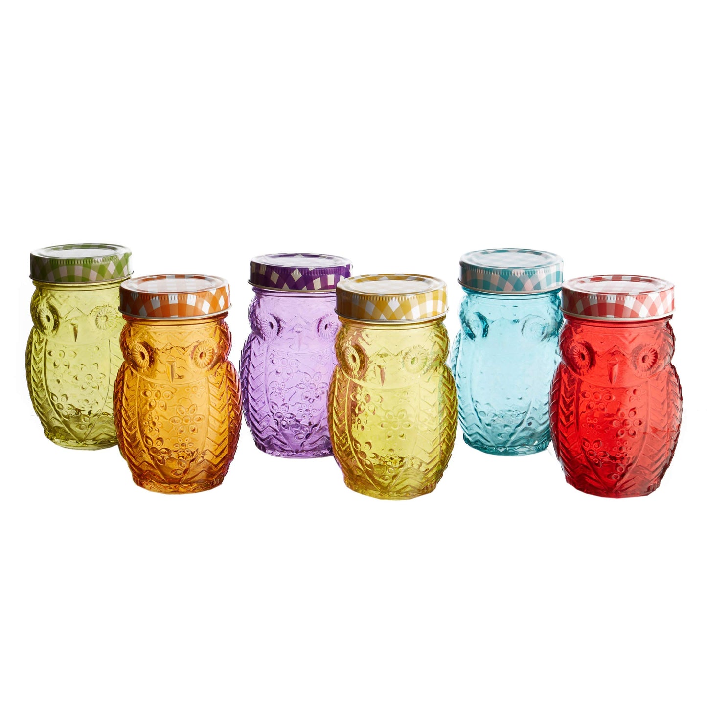Style Setter 206242-6GB Owl Colors 6 Piece Glass Jar Set- Glass Canister with Airtight Metal Lids, Multi Colors, "2.5 x 2.5 x 5.25"""