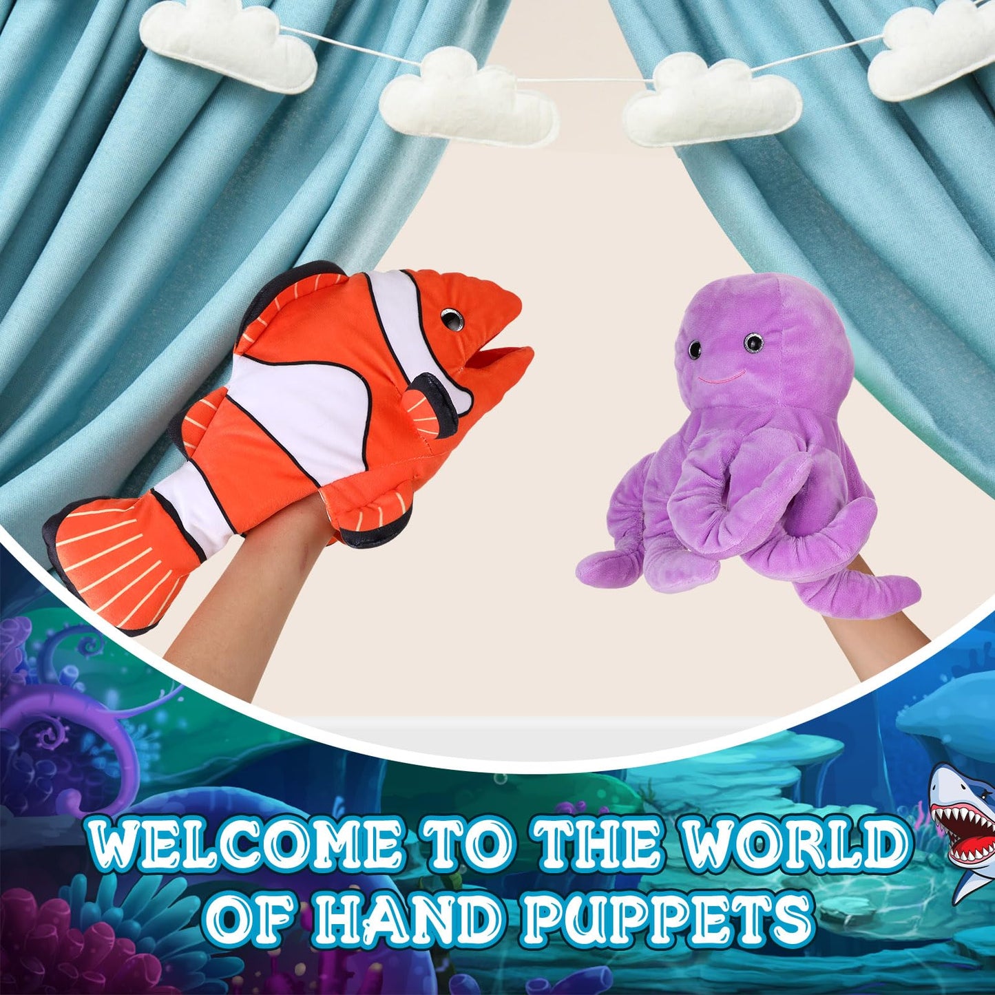 Liliful 6 Pieces Animal Hand Puppets Kids with Working Mouth Animal Puppets Toddler Plush Toy for Show Theater Birthday Easter Basket Stuffers,Sea