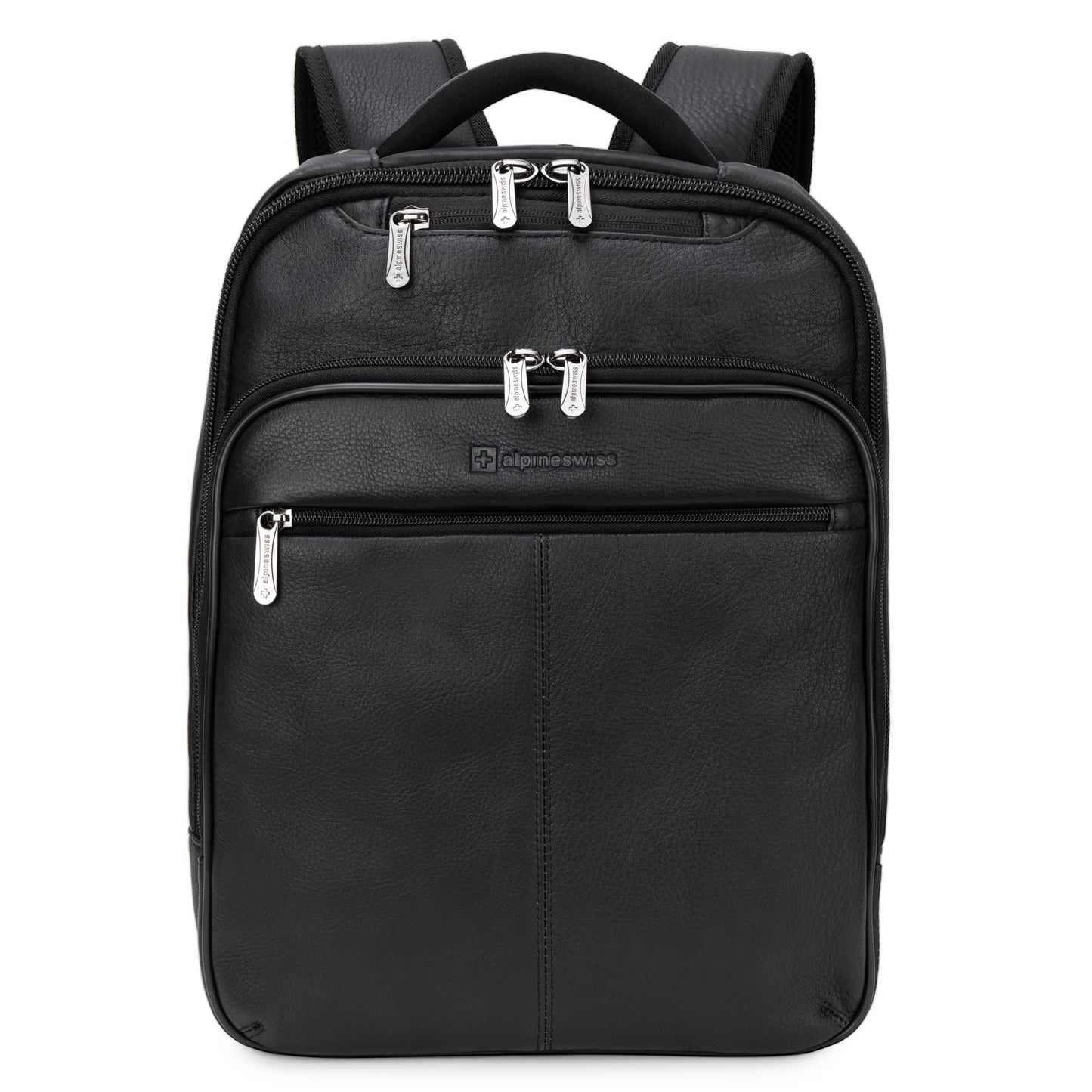 Alpine Swiss Olsen 13” Laptop Travel Backpack Genuine Leather Slim Business Travel Carry On Daypack Black