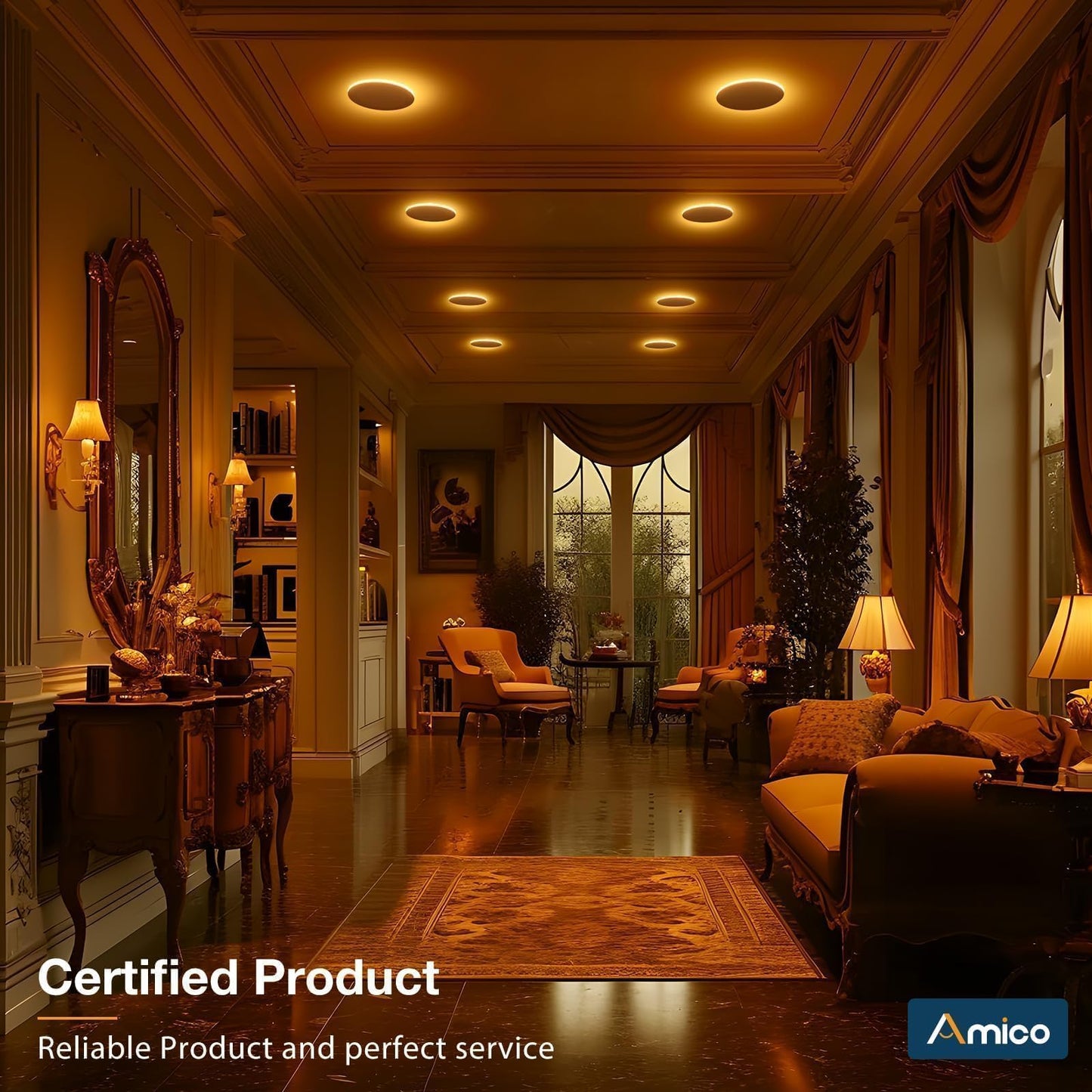 Amico 6 Pack 4 Inch 5CCT LED Recessed Ceiling Light with Night Light, 2700K/3000K/3500K/4000K/5000K Selectable Ultra-Thin Recessed Lighting, 10W=90W, 700LM, Dimmable Canless Wafer Downlight - ETL&FCC