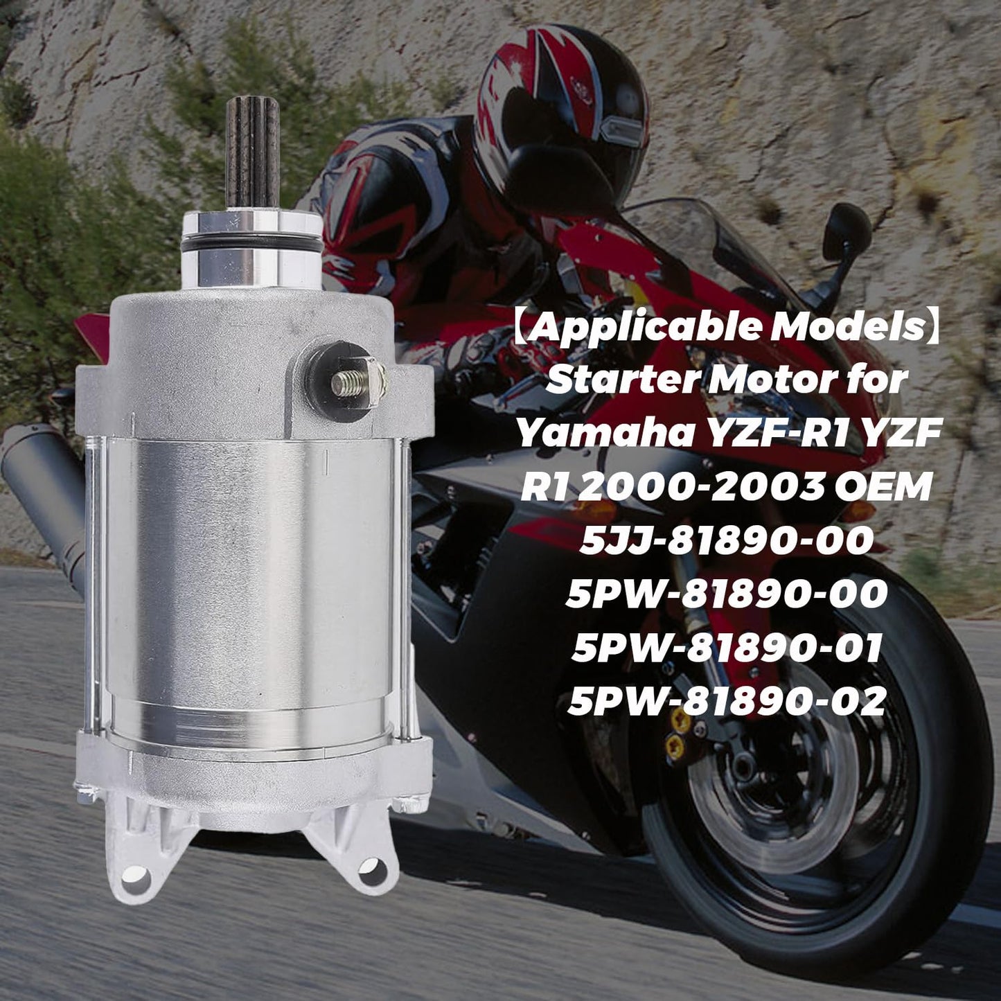 KARSEE Starter Motor 5JJ-81890-00 Compatible with Yamaha YZF-R1 YZF R1 2000-2003 5PW81890-00 & 5PW-81890-01