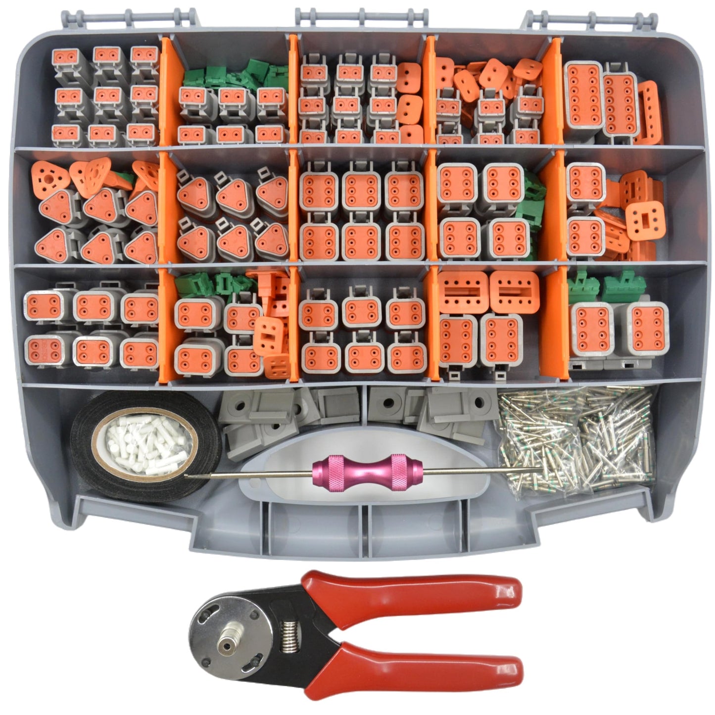 ALFOCI 482 PCS DT Deustch Connector Kit, 2 3 4 6 8 12 Pin Waterproof Automotive Electrical Connectors, Including Deutsch Crimping Tool, Removal Tool, 16# Solid Contacts