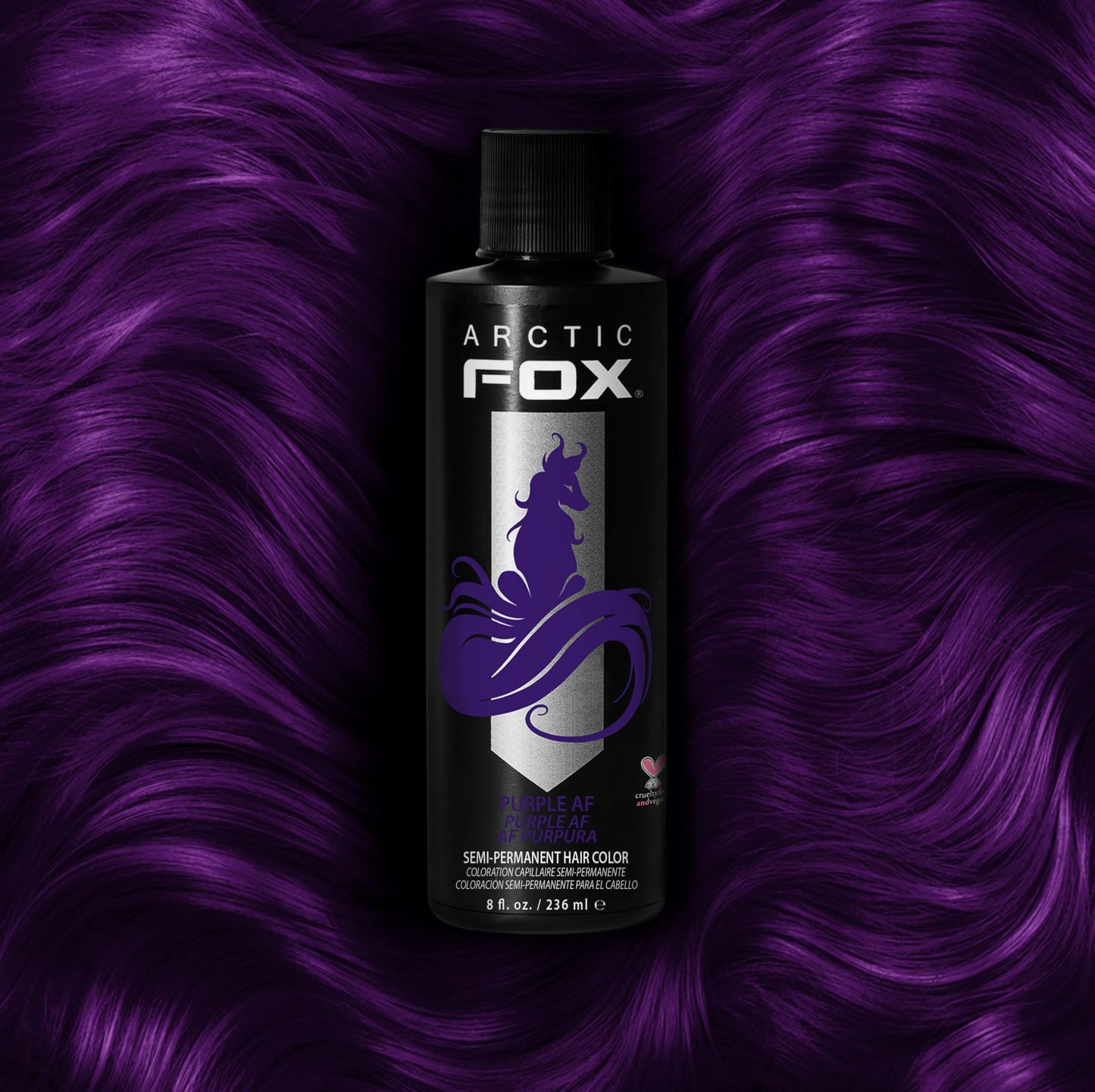ARCTIC FOX Vegan and Cruelty-Free Semi-Permanent Hair Color Dye - PURPLE AF 8 Fl Oz (Pack of 2)
