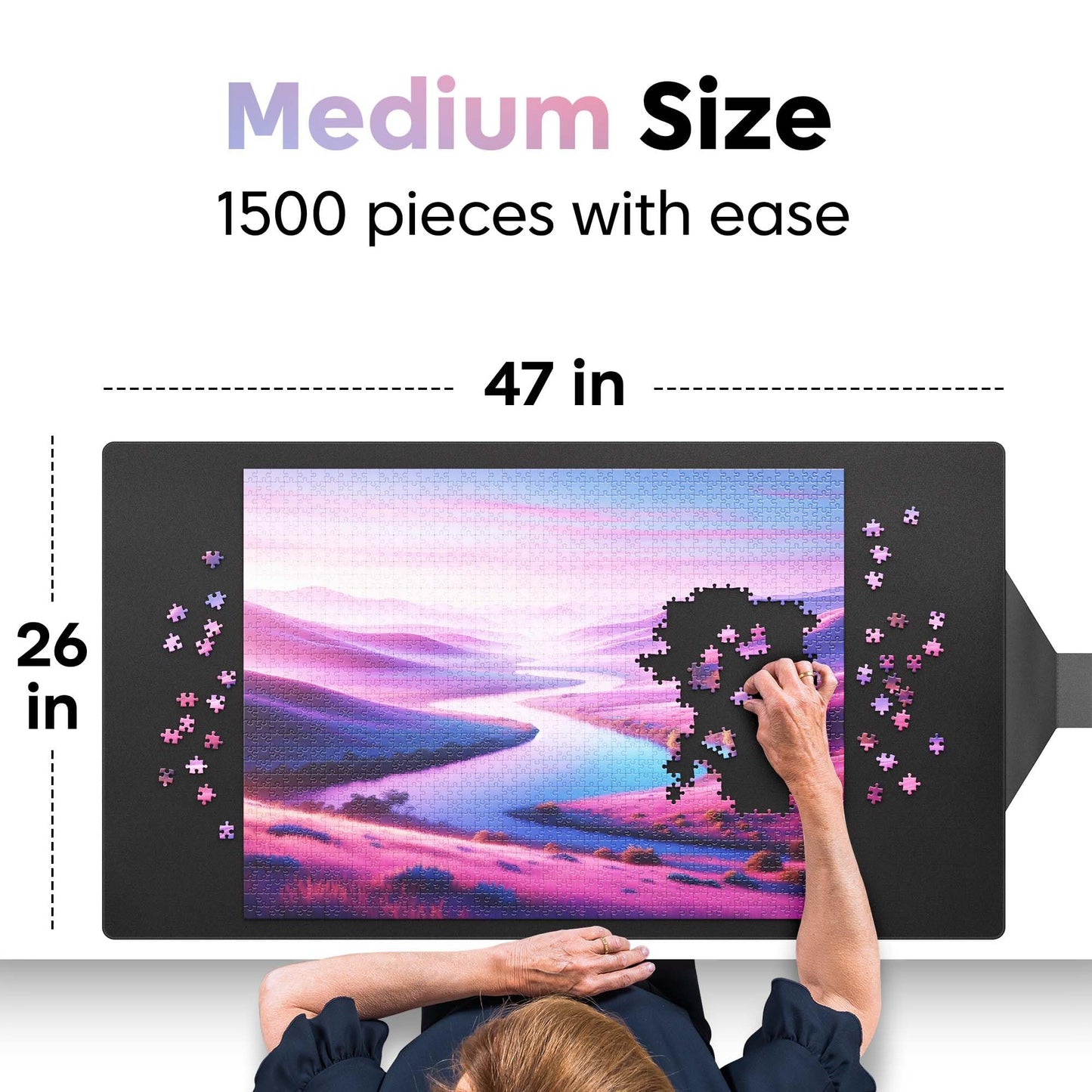 Puzzlup Puzzle Mat Rollup 1500 Pieces - 26 x 47 Inches - Portable Non Slip Jigsaw Puzzle Saver - Premium Mat Suited for Puzzles of 500, 1000 or 1500 Pieces
