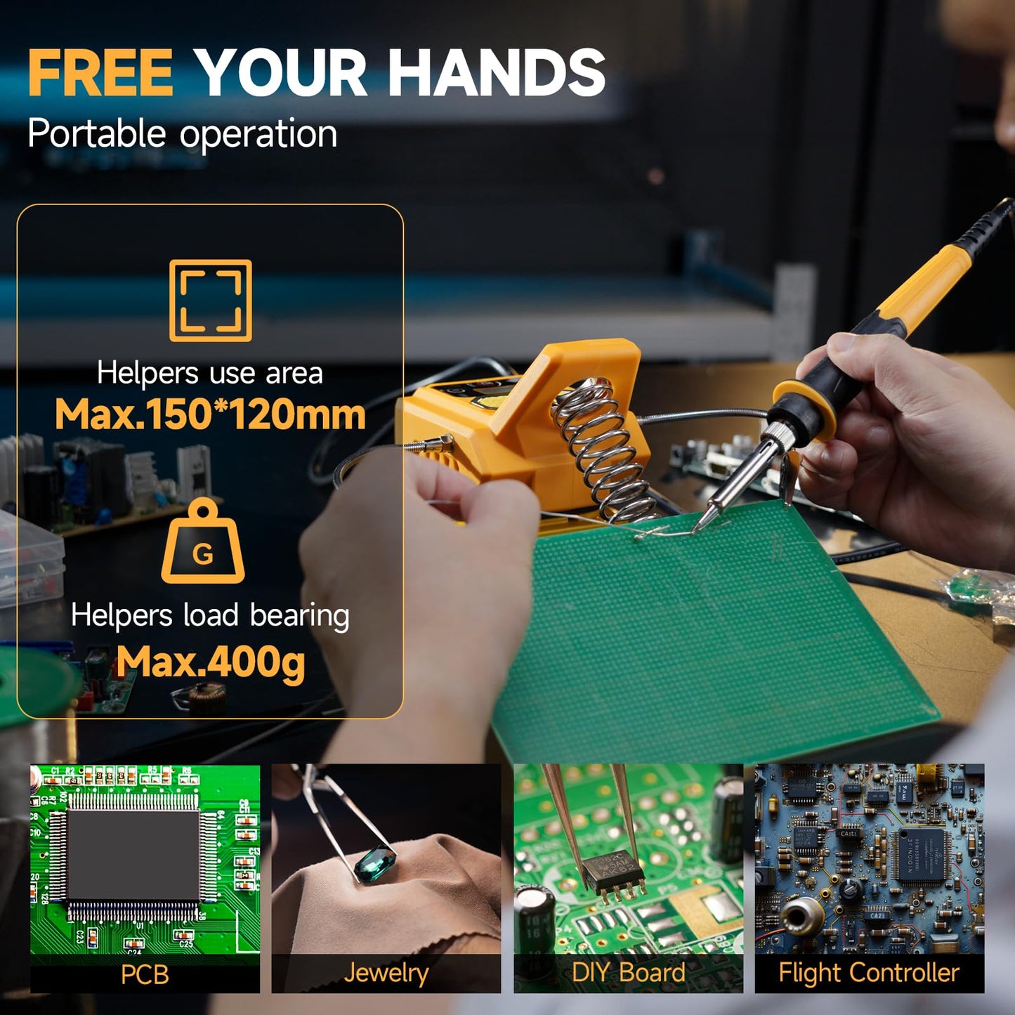 Cordless Soldering Station for Dewalt 20V Max Battery - with 2 Auxiliary Helpers Electric Digital LCD Display Soldering Iron Station Fast Heating Up Soldering Station for Appliance Repair (Tool Only)
