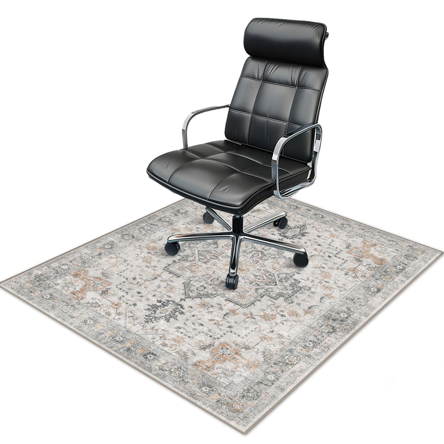 48"x72" Office Chair Mat for Hardwood Tile Floor, Under Desk Carpet Protector for Rolling Computer Chair Mat, Machine Washable Area Rug, Anti-Slip 1/5" Thick Low Pile Thin Vinyl Floor Mat, Taupe