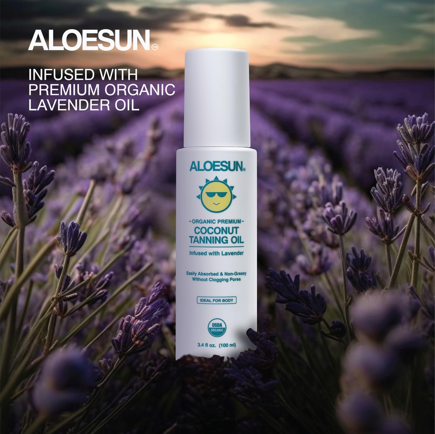 ALOESUN Organic Coconut Tanning Oil Spray Infused with Organic Lavender Oil | Natural Deep Tanning Accelerator | Moisturizing & Hydrating Tan | Non-Greasy | Vegan & Cruelty-Free | Travel Size 3.4 Oz