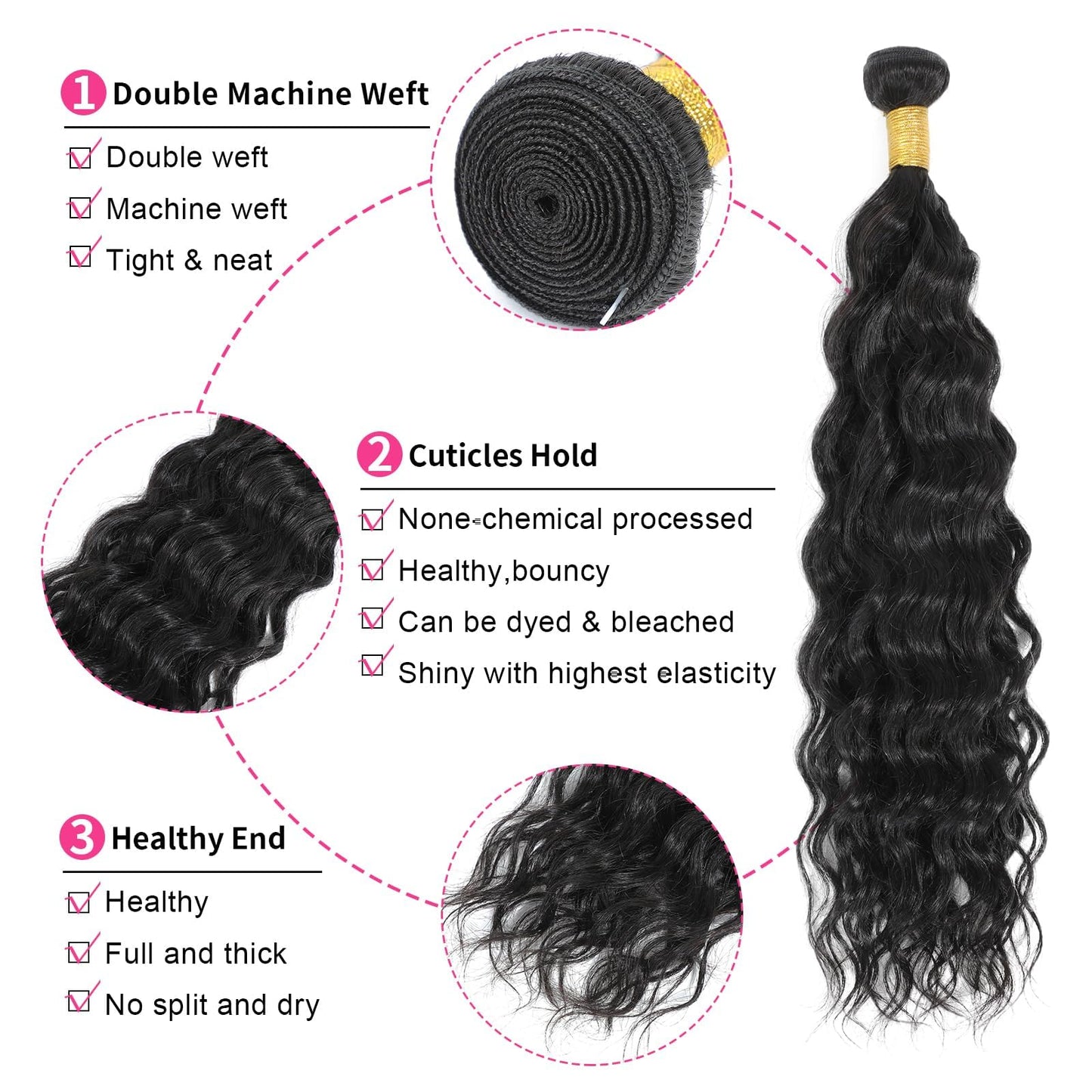 Water Wave Human Hair Bundles 1 Bundle 26 Inch Deep Curly Human Hair Bundles Double Weft Natural Quick Weave Hair Bundles Wet and Wavy Curly Hair Extensions
