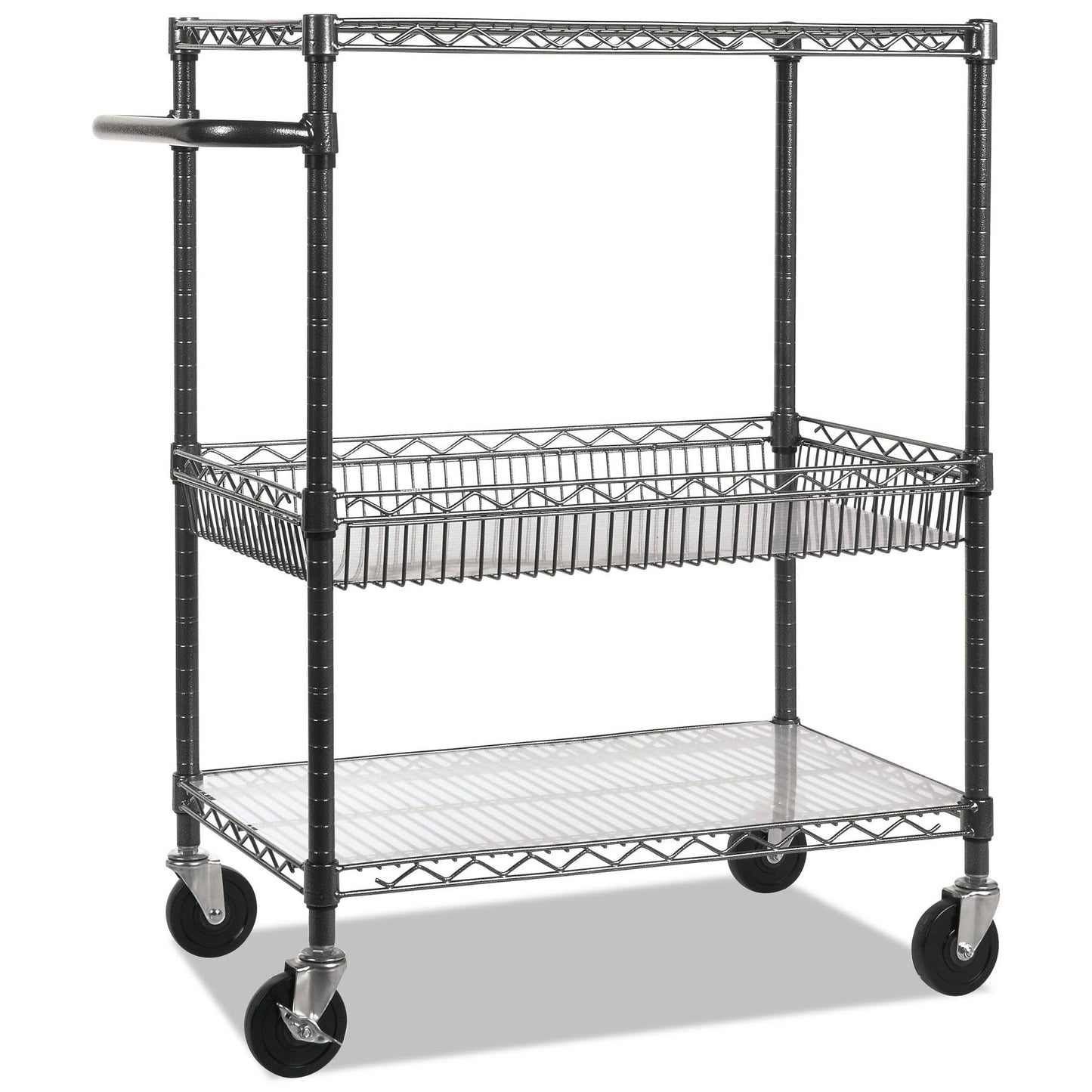 Alera Three-Tier Wire Cart, 34" x 18" x 40", Black