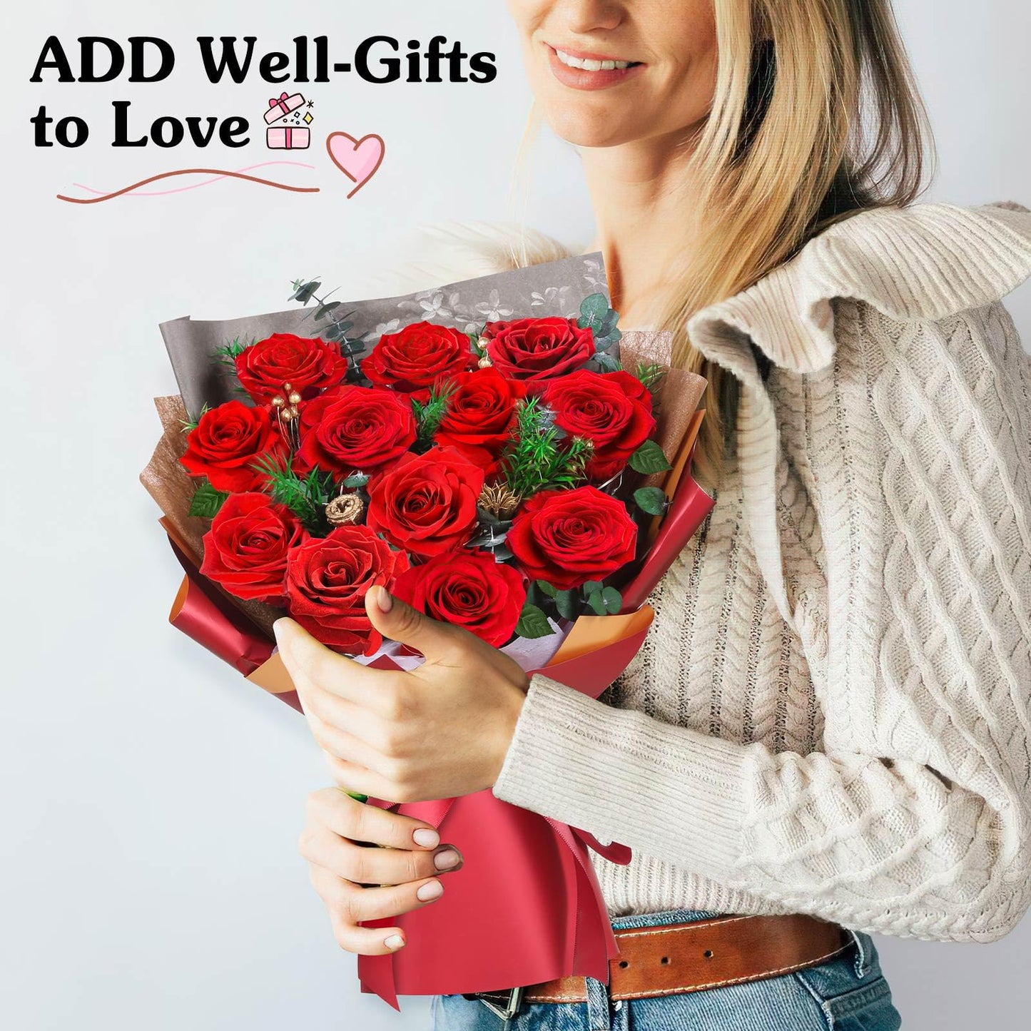 ADDWel Preserved Red Rose Bouquet – Real Long-Lasting Flowers Gift for Wife, Girlfriend, Mom – Romantic Anniversary, Birthday, Graduation Gifts for Her