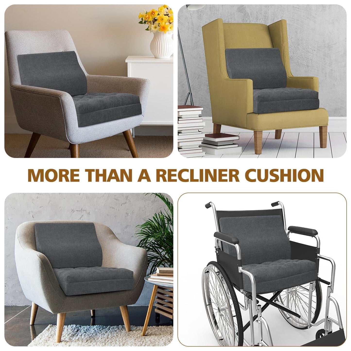 TANYOO Recliner Cushion for Elderly with Lumbar Support Pillow - 20x20x5 Inch Extra Thick Recliner Seat Cushion for Seniors Relief Back Pain and Tailbone Pain from Long Sitting Non-Slip Bottom
