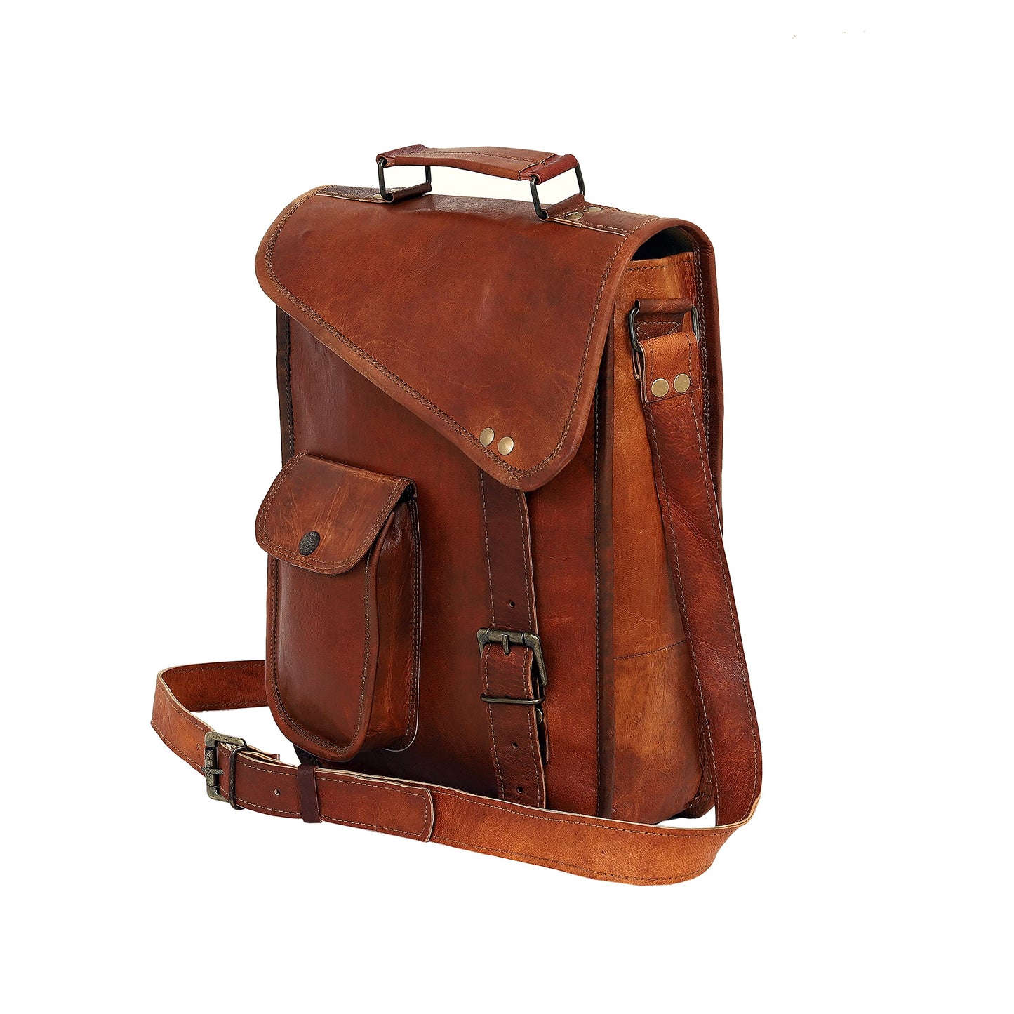 18" leather satchel tablet bag laptop case office briefcase messenger gift for men computer distressed shoulder bag