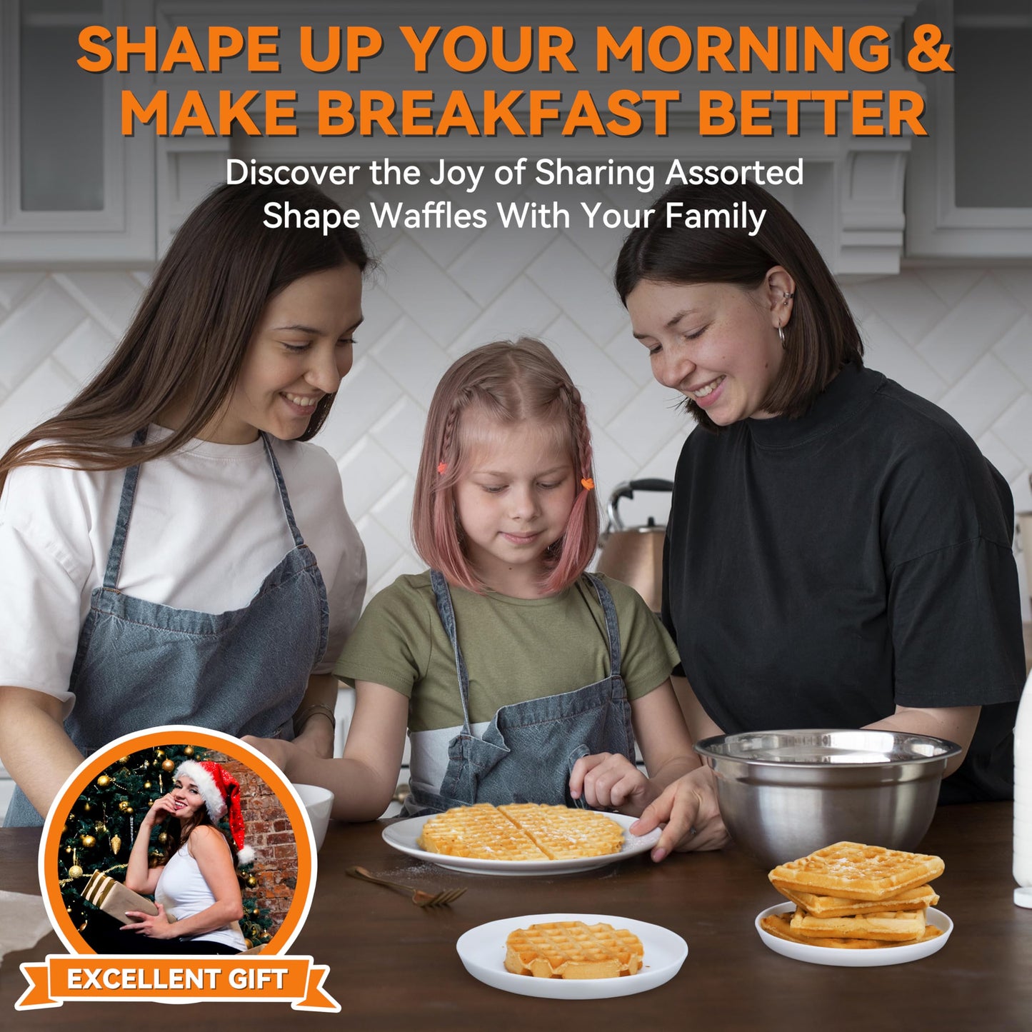 Baker's Friend Multi Shapes Waffle Iron, A Combo of Mini Waffle Maker, American Classic Waffle Maker, Belgian Waffle Machine Thick & Chaffle Maker, Waflera Electrica, With 2 Silicone Molds, Graphite