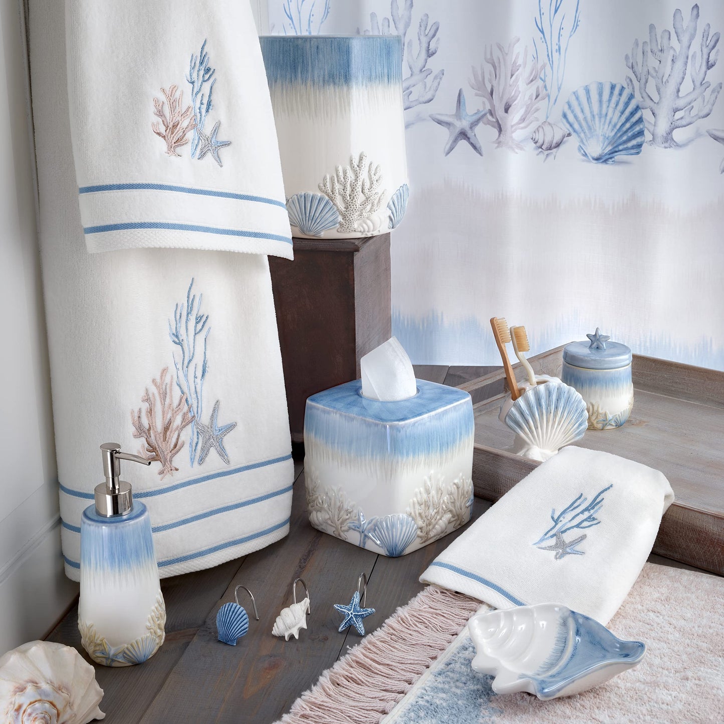 Avanti Linens - Fabric Shower Curtain, Coastal Bathroom Decor (Abstract Coastal Collection, 72")