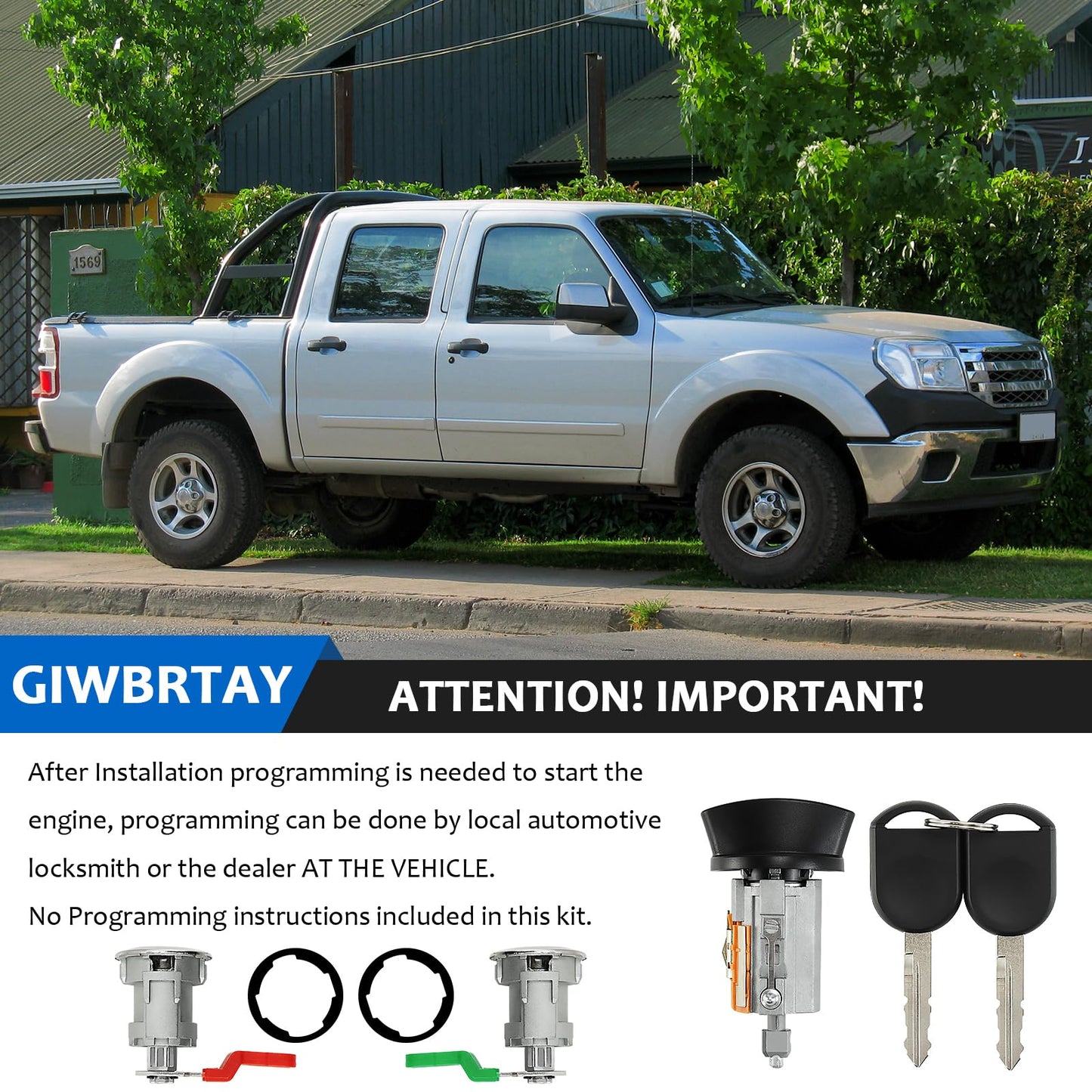 for Ford Ranger 2001-2011,Explorer Sport Trac 2001-05,Explorer 2 Door Sport 2001-03,Mazda B Series 2001-06 Ignition Switch Lock Cylinder & Door Lock Cylinder Set W/2 PATS Chip Keys LC6177 DL5886
