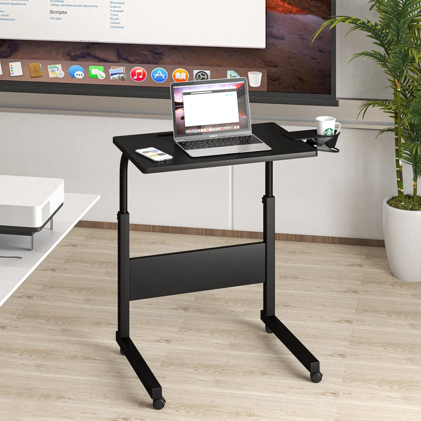 Klvied Small Standing Desk Adjustable Height, Portable Treadmill Desk, Mobile Table Ideal for Laptops and Tablets, Black
