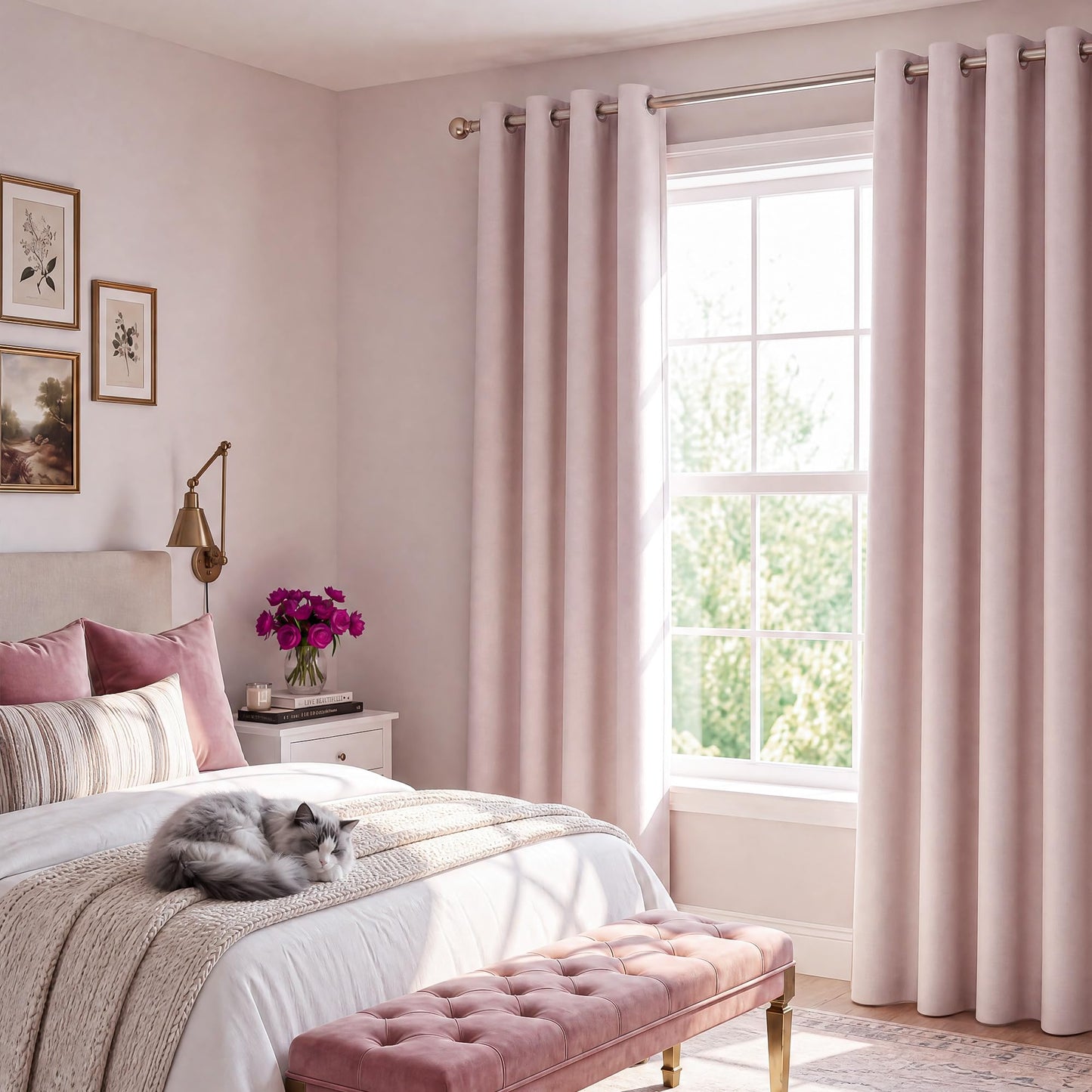 NICETOWN 100% Blackout Window Curtain Panels 84" Long, Blush Pink, 2 Pieces, 52 inches Wide Each Panel, Heat and Cold Blocking Drapes with Black Liner for Nursery, Thermal Insulated Draperies