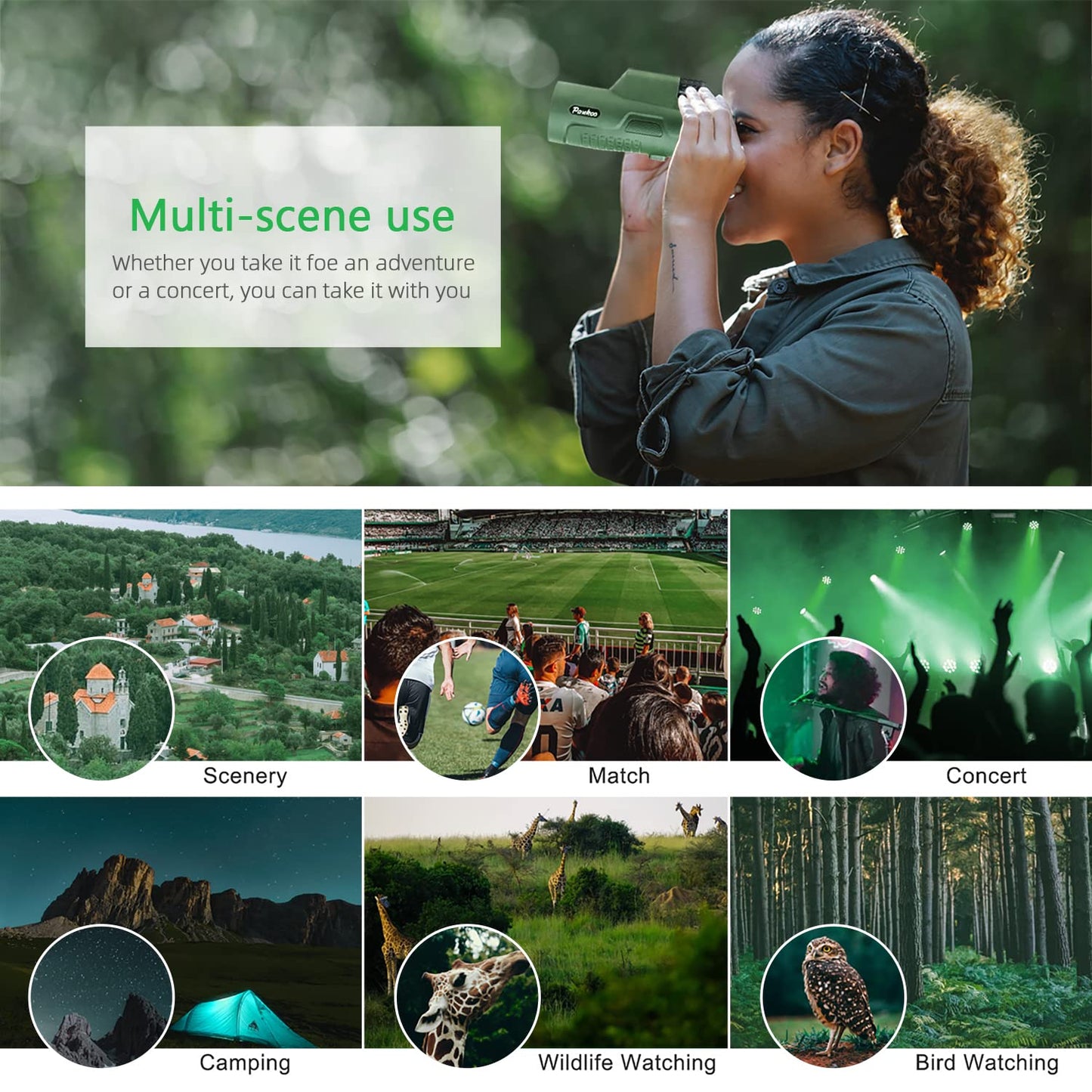 12x50 HD Monocular Telescope for Adults with Smartphone Adapter Tripod Hand Strap - High Power Monoculars Equipped with Large BAK4 Prism & FMC Lens - Suitable for Bird Watching Sports Hiking Traveling