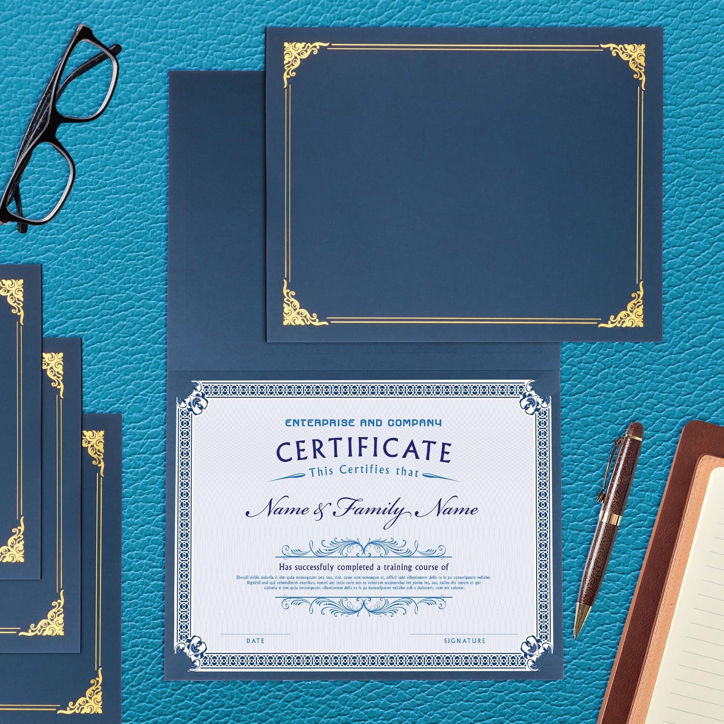 50 Packs Certificate Holders, Navy Blue Certificate Covers, Diploma Holders, Certificate Folders with Gold Foil Border for Letter Size 8.5" x 11" Certificates, Diploma, Documents, Award Cover
