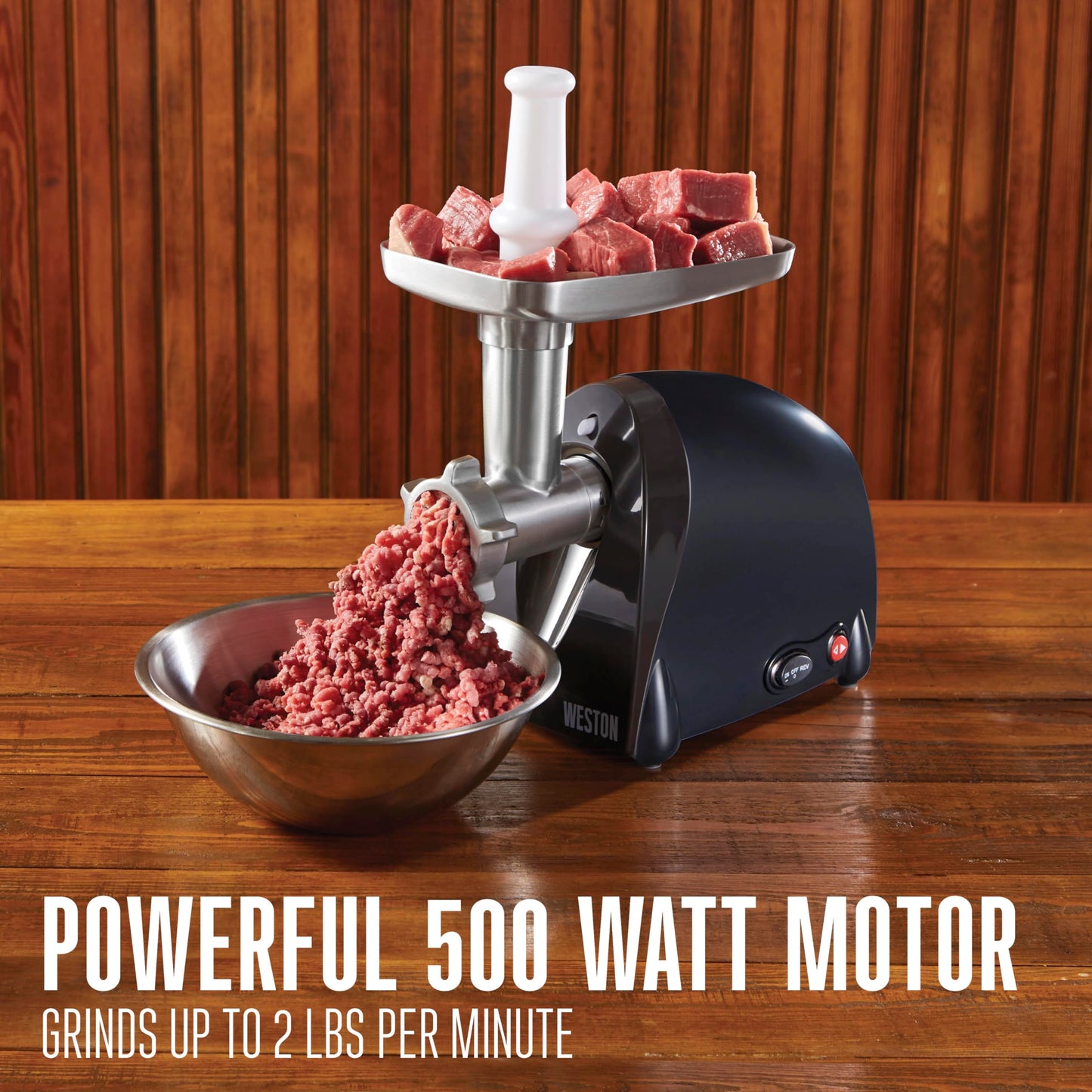 Weston Electric Meat Grinder & Sausage Stuffer, Num. 5 500 Watt, 5/8 HP Motor, Grinds 2 lbs Per Minute, Includes Stainless Steel Grinding Plates, Black (82-0330-W)