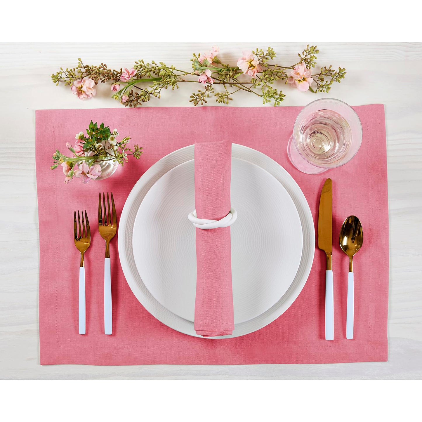 Solino Home Linen Napkins Set of 4-100% Pure Linen Pink Carnation Dinner Napkins Cloth 20 x 20 Inch for Valentines, Spring, Easter - Fete, Handcrafted and Machine Washable