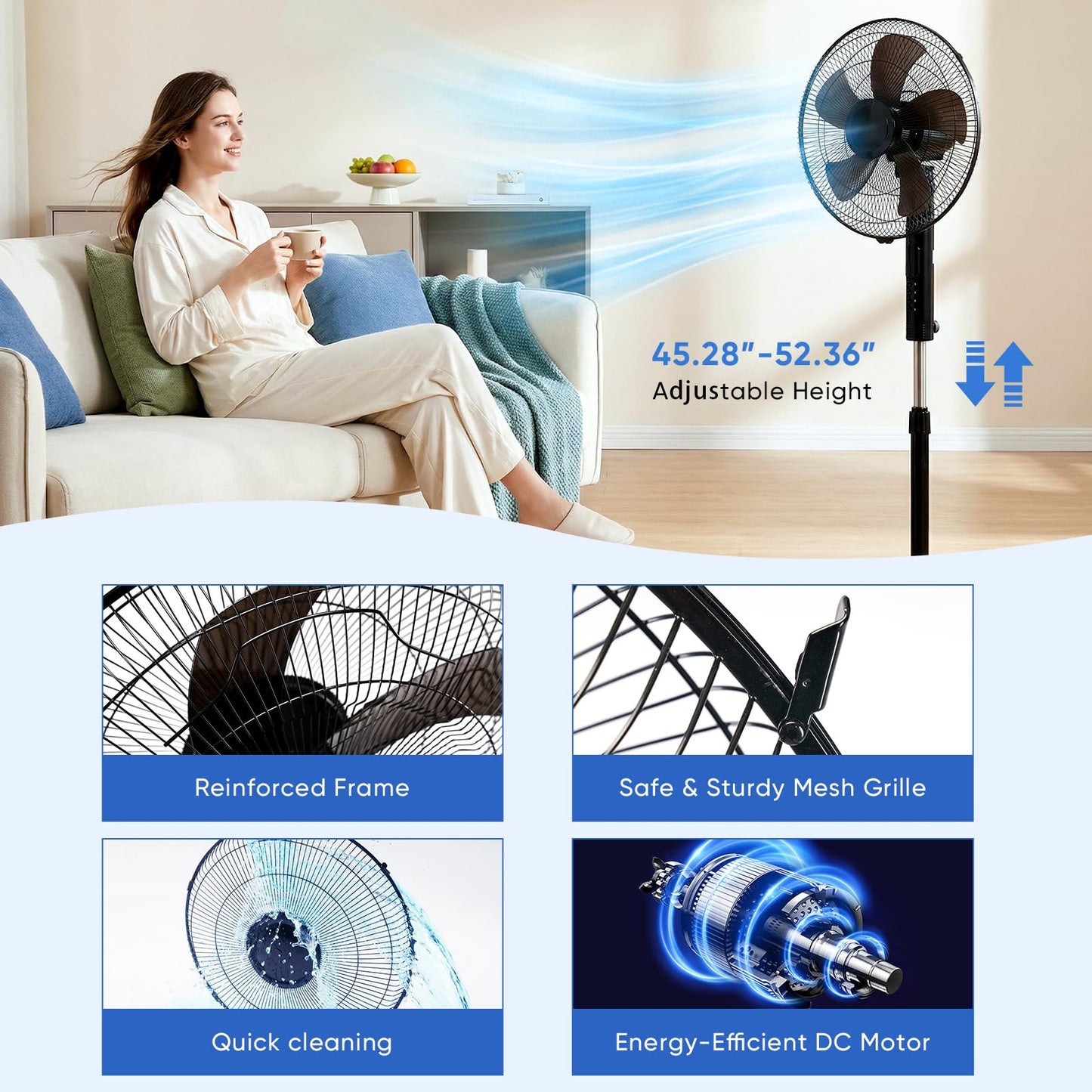 NEWBULIG 17" Pedestal Fans with Remote, Oscillating Standing Fan with 3 Speed & 3 Model, Quiet Timer Stand Up Fan for Indoor, Bedroom, Living Room, Adjustable Height & Tilt Head, Easy Assembly