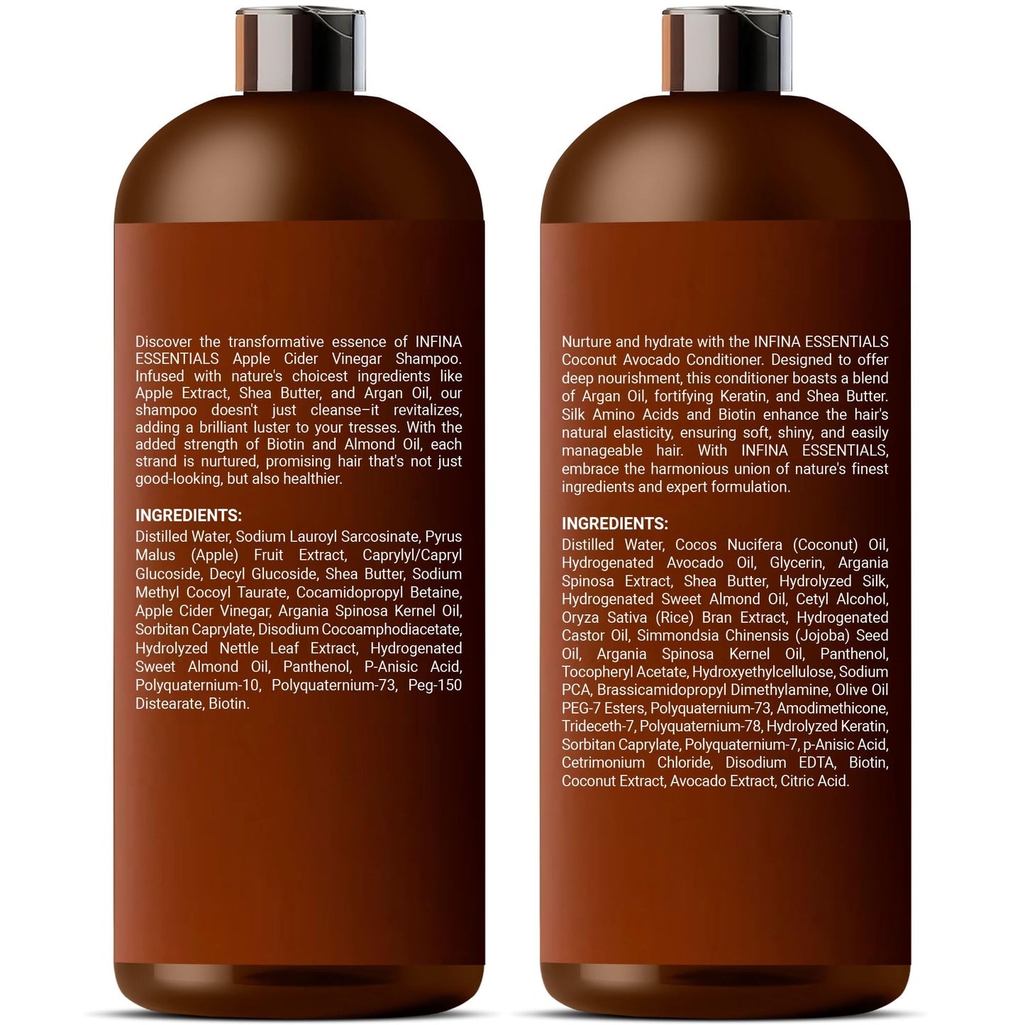Apple Cider Vinegar Shampoo and Conditioner Set Sulfate Free for Men & Women - Itchy Scalp Shampoo w/Moisturizing Coconut Avocado Conditioner - Loc Shampoo and Conditioner for Dreads, 16 fl oz each