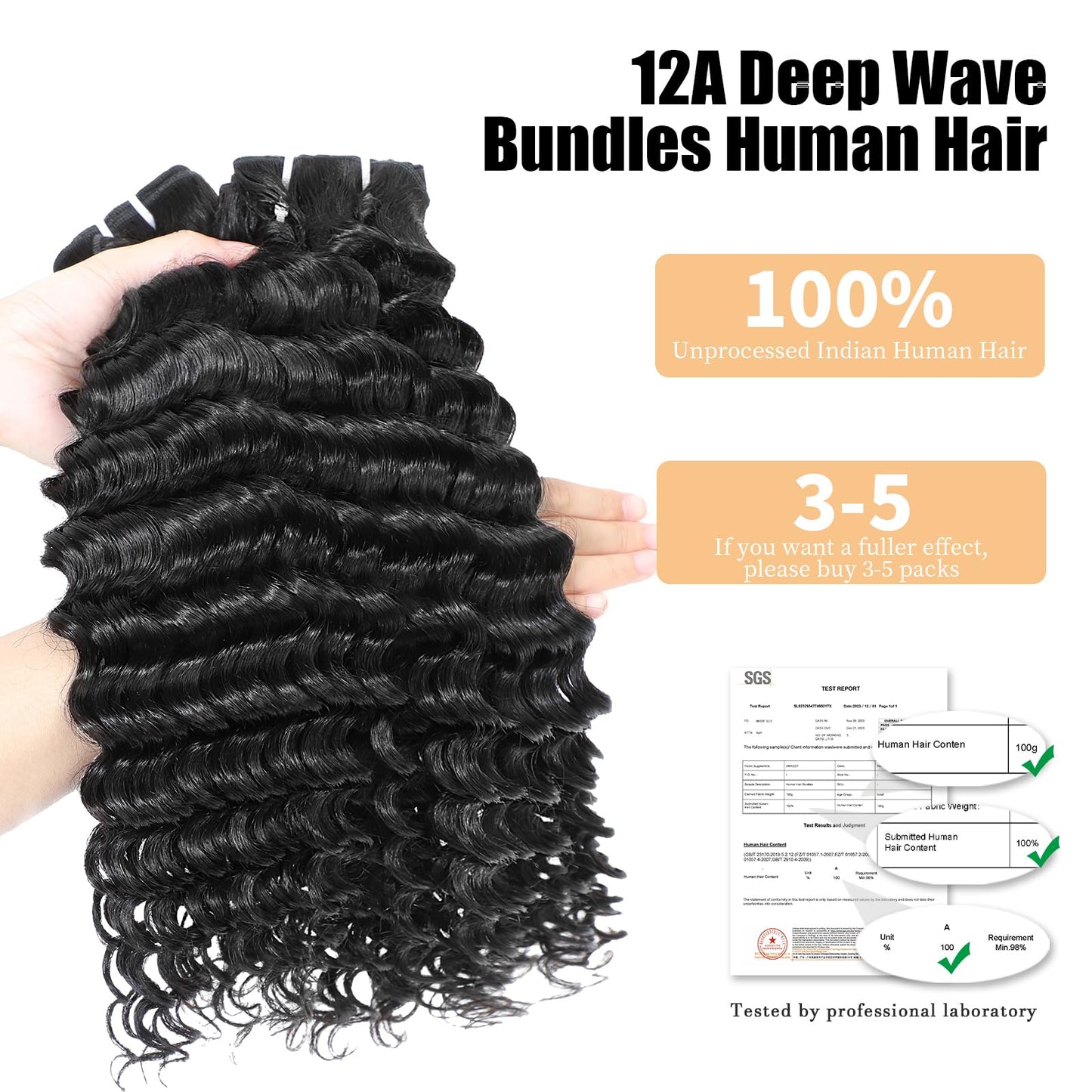 msVenus 12A Deep Wave Bundles Human Hair 16 18 20 Inches, 100% Unprocessed Indian Human Hair Bundles Wet and Wavy Raw Virgin Hair 3 Bundles Deal Curly Weave Bundles(Natural Color, 16 18 20 Inches)
