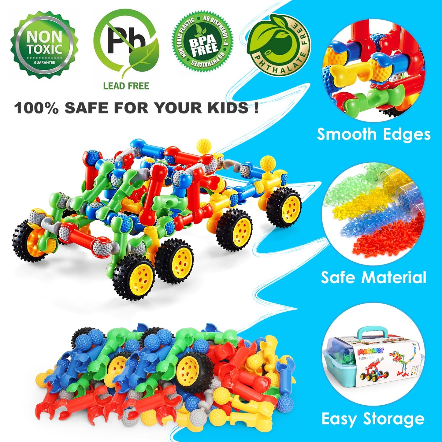 MOONTOY STEM Building Blocks Toys for Kids Ages 3-8, 110 Pieces Construction Set for 3 4 5 6 7 8+ Year Old Boy Girl Birthday Gift, Educational Erector Set Creative Games