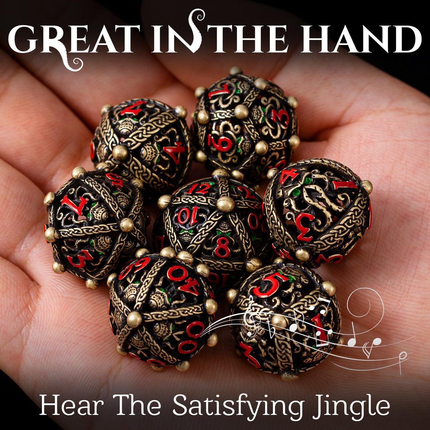 Soar Forge Metal Dice Set for DND - Unique Round Hollow Orb Design for Better Rolling - Cool Cthulhu Dice for D&D Role Playing Games (RPG) - Stunning Set for Dungeons and Dragons (Ancient Bronze)