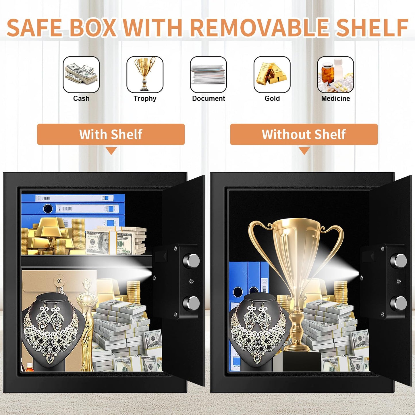2.8 Cuft Fireproof Safe for Home Use, Digital Home Safes Fireproof Waterproof with Programmable Keypad, Backup Keys and Alarm System, Anti-Theft Home Security Safe Box for Document Money Medicines