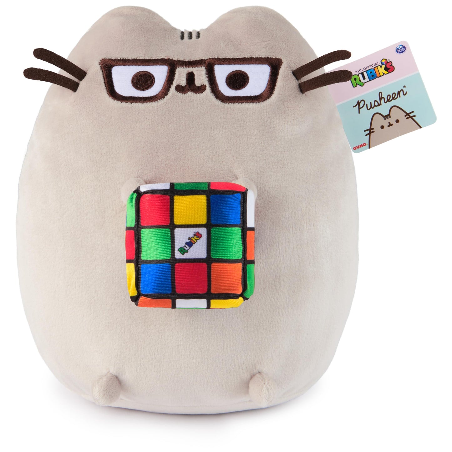 GUND Pusheen with Rubik's Cube Plush, Stuffed Animal for Ages 8 and Up, Gray, 9.5"