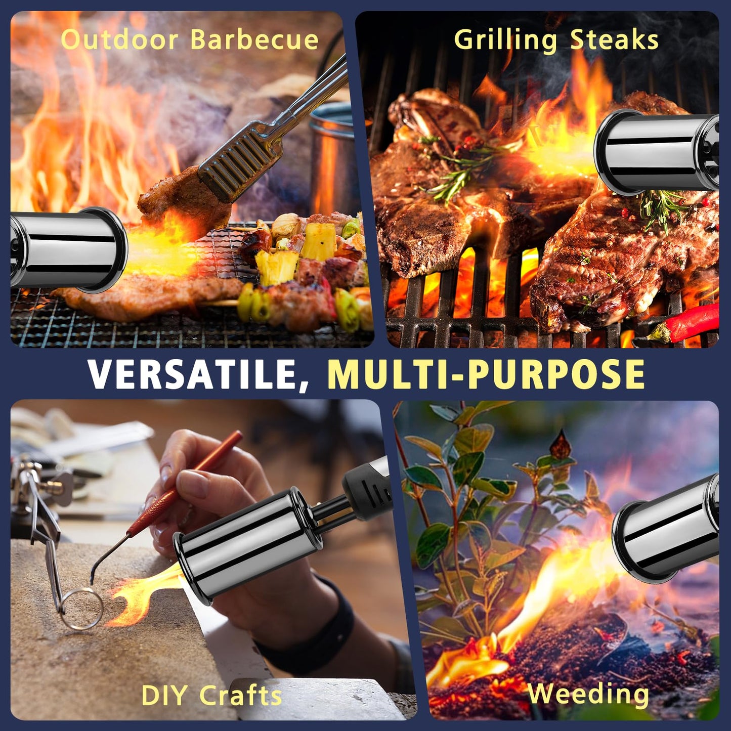 ARTFLAMM Powerful Propane Torch Gun, Flamethrower with Turbo Mode, Charcoal Torch Lighter with Safety Lock, Kitchen Blow Torch for Cooking, BBQ, Searing Steak, Grill(Tank Not Included)