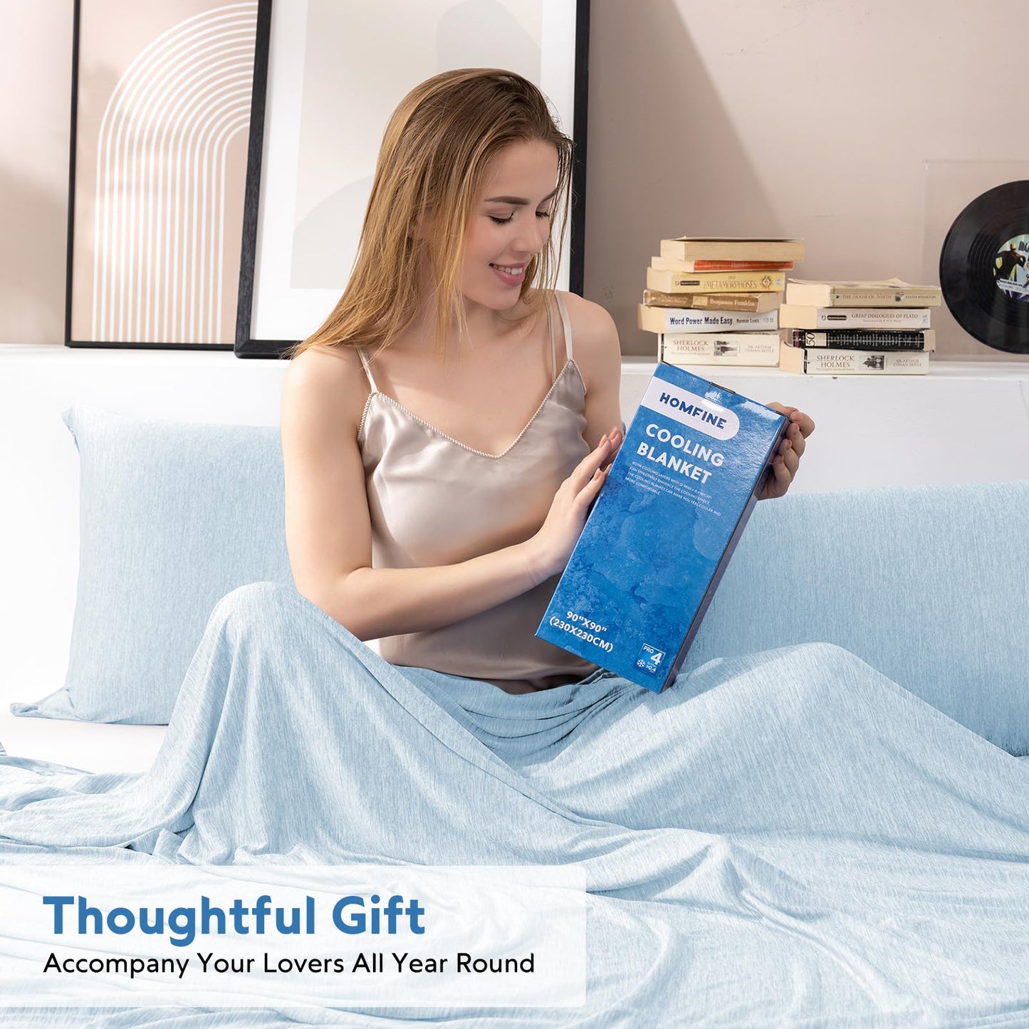 HOMFINE Cooling Blanket for Hot Sleepers - Summer Blanket Thin Lightweight Breathable Soft Double Side Enhanced Cooling for Bed Couch Sofa, Keep Cool for Night Sweats (Light Blue, 60 x 80 inches)
