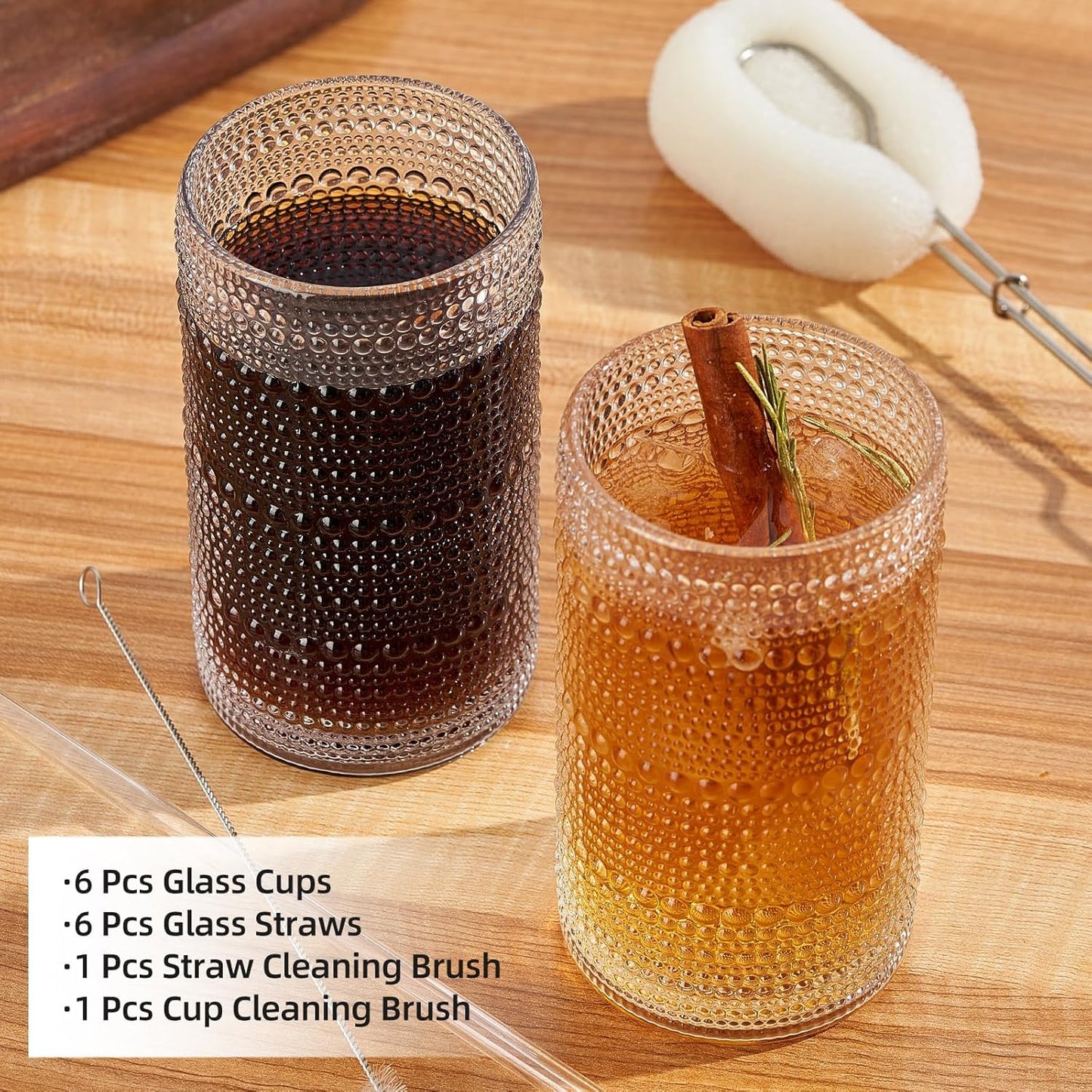 GDCCI 16oz Hobnail Drinking Glasses Set of 6, Vintage Large Capacity Embossed Clear Tumblers, Highball Glasses for Water, Cocktail, Beer, Whiskey, Juice & Bar Use