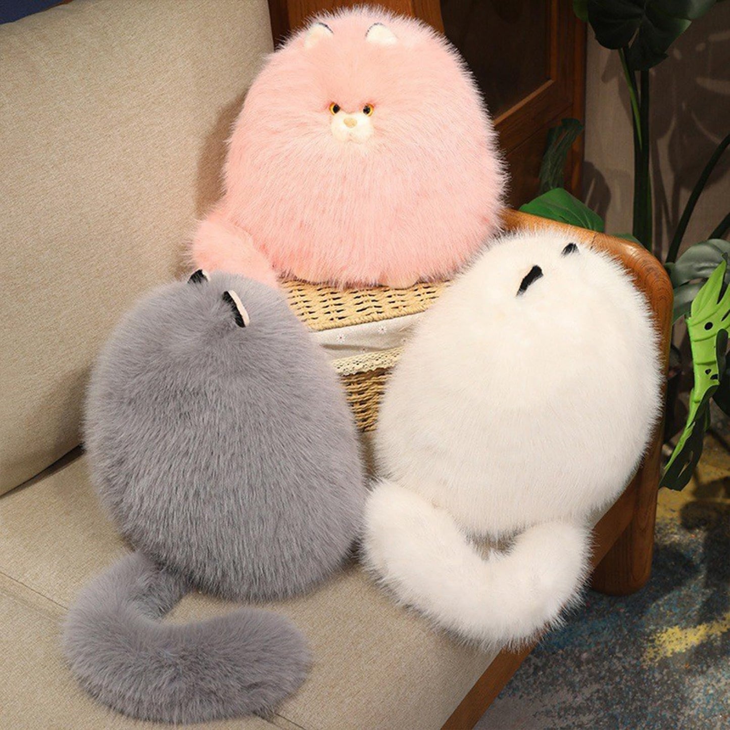 PEACH CAT Persian Cat Stuffed Animal 11.8" Fat Kitten Plush Cute Plushies Toys Gifts for Kids White