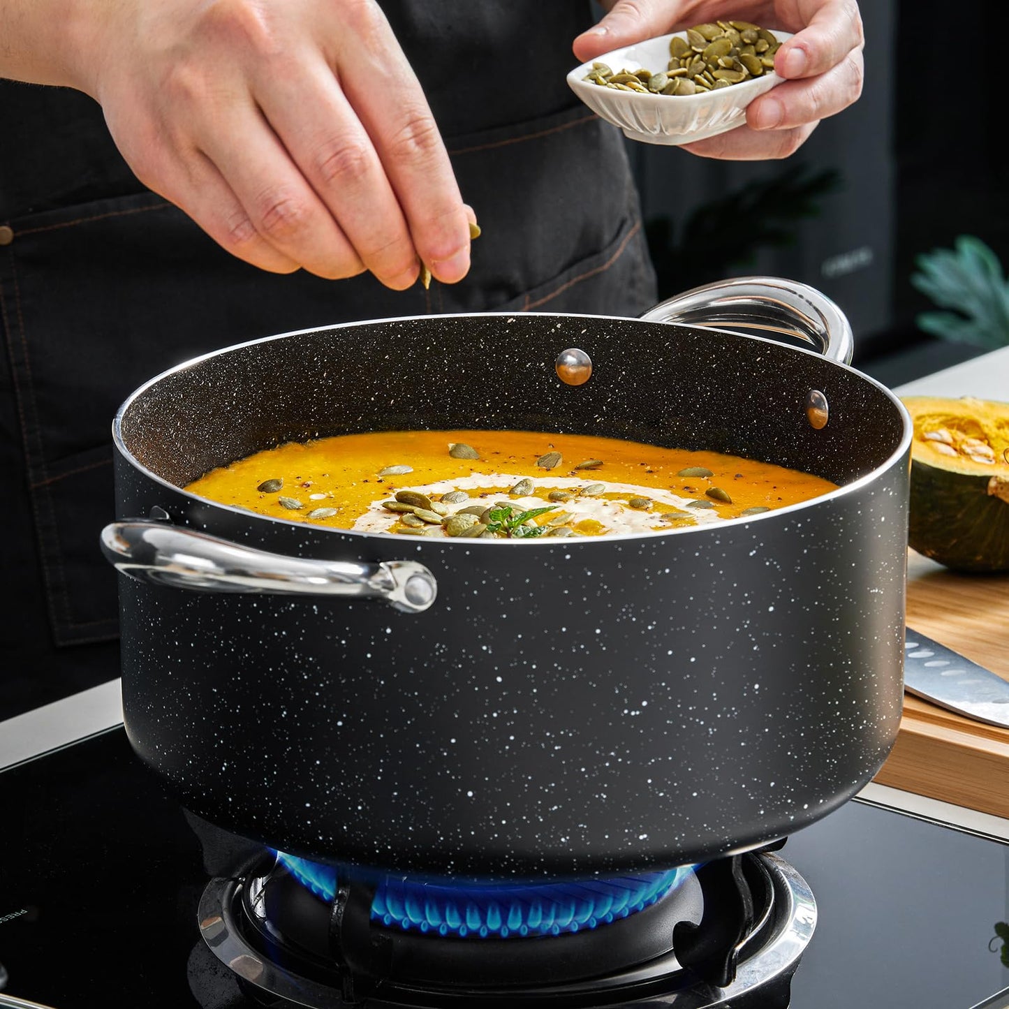 BEZIA Large 12 Quart Nonstick Stock Pot with Lid, Induction Cooking Pot Soup Pot, Non-toxic and Oven Safe, Perfect for Stews, Soups and All Stovetops, PFOA PFAS Free