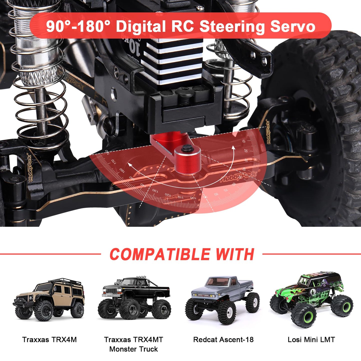 HobbyPark Waterproof 10kg RC Micro Servo High Torque Coreless Motor Metal Gears for 1/18 TRX4M Steering Servo & Sub-Micro Shift Servo TRX4 SCX10 1/10 RC Crawler Car Robot Digital Programmable 180°