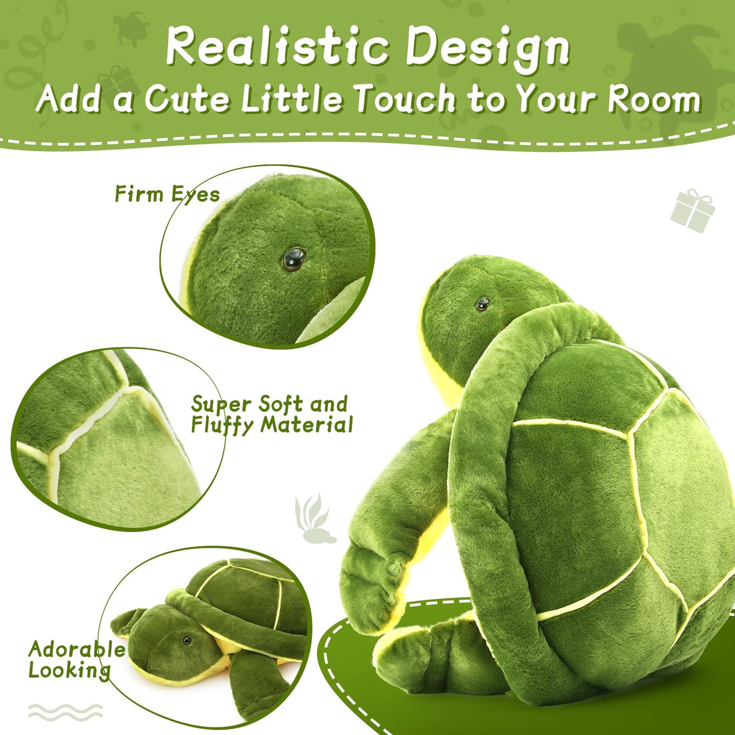 MorisMos Giant Turtle Stuffed Animal 33 inch, Green Stuffed Turtle Plush Toy for Kids Children Boys Girls on Birthday