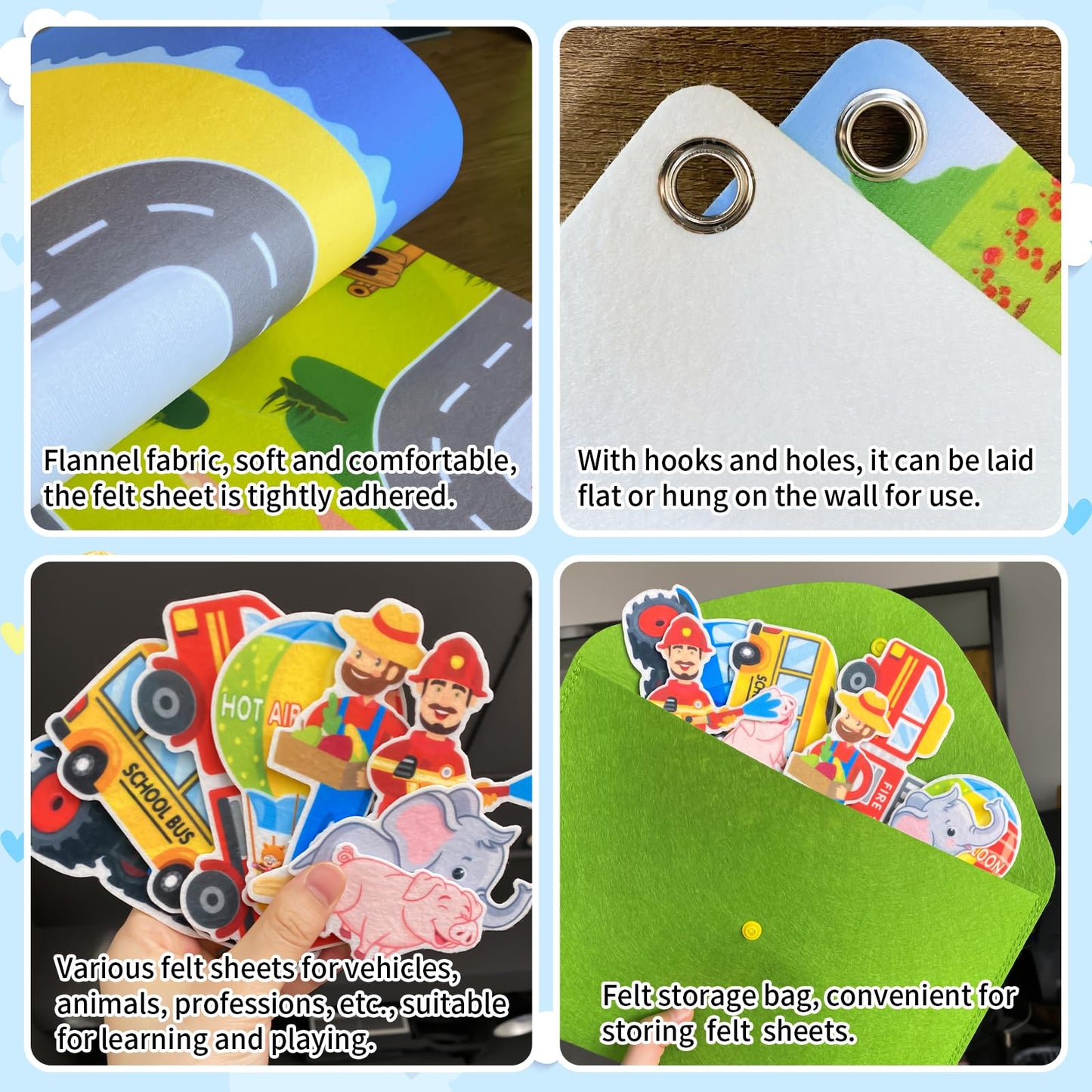 Felt Flannel Board Set for Toddlers,95 Felt Story Pieces,40*28in Wall Flannel Board ,My City Life Story,City Transportation Vehicles,Career Image Dress-Up,Zoo,Learning Interactive Storytelling
