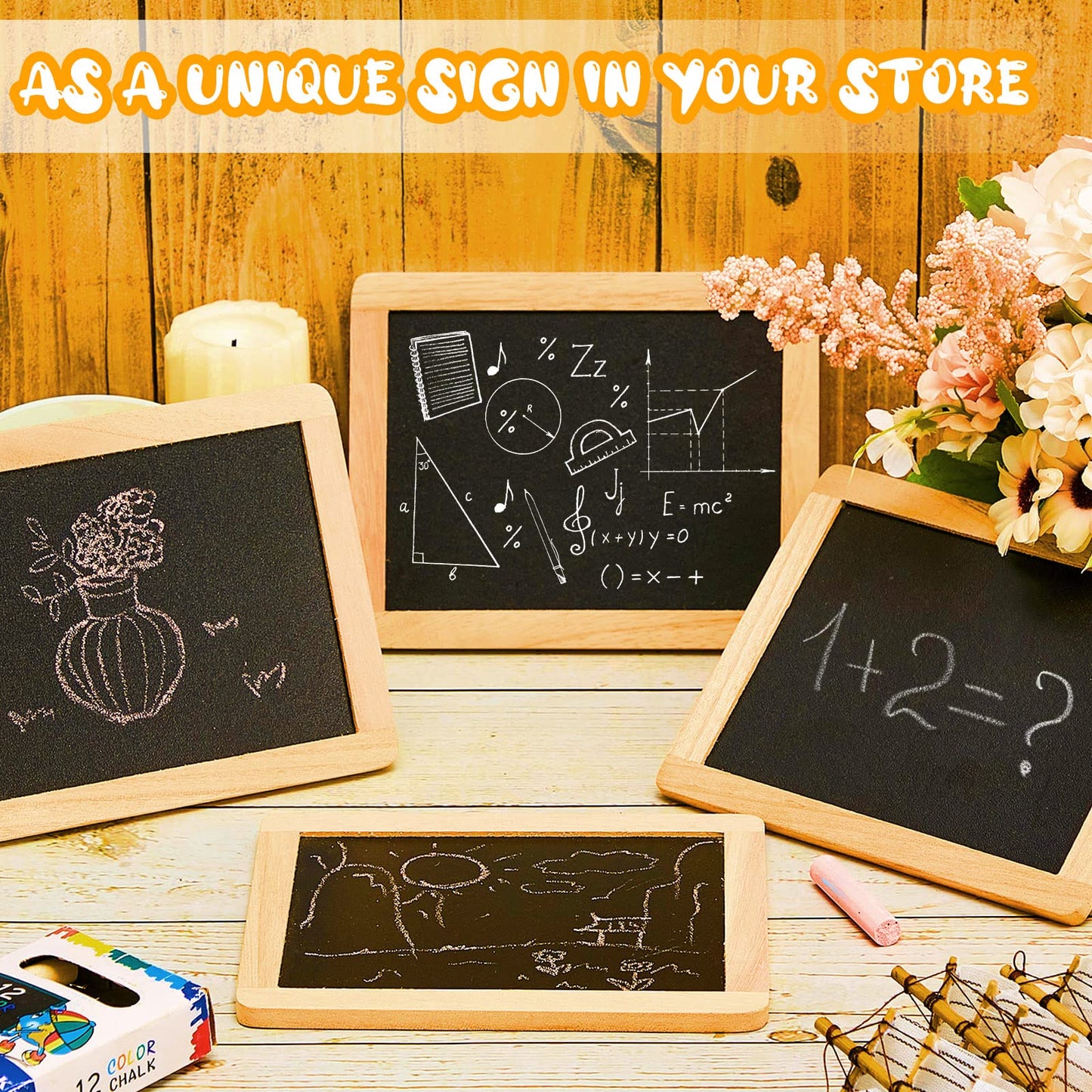 Chinco 24 Pcs Small Slate Chalkboard Mini Chalk Board with Frames Mini Board Signs School Supplies for Classroom Home Office (6 x 5 Inch,Wood)