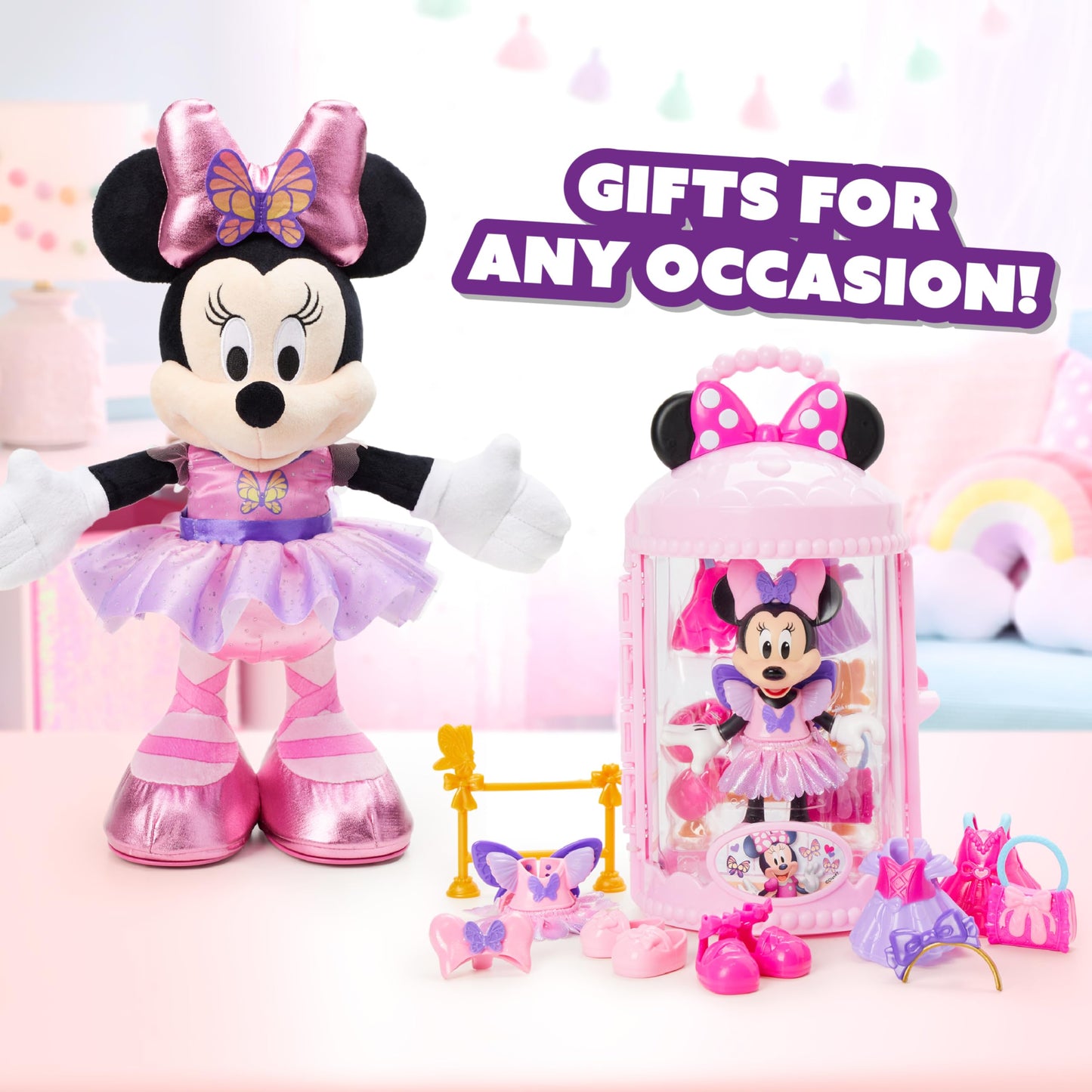 Disney Junior Minnie Mouse Sing and Dance Butterfly Ballerina Lights and Sounds Plush, Sings Just Like a Butterfly, Officially Licensed Kids Toys for Ages 3 Up, Gifts and Presents