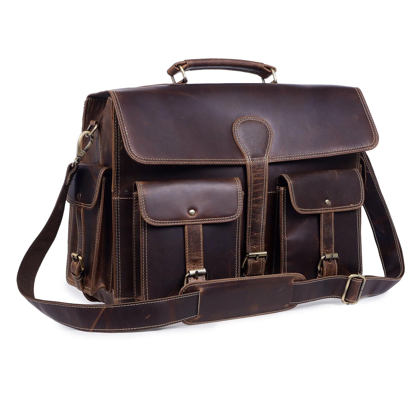 TRISKY Leather Laptop Bag for Men Satchel Briefcases for Men and Women for Office Work, College, Gifting, Travel with Mens Shoulder Bags Crossbody Mens Messenger Bags 16 inch Laptop Bag - Brown
