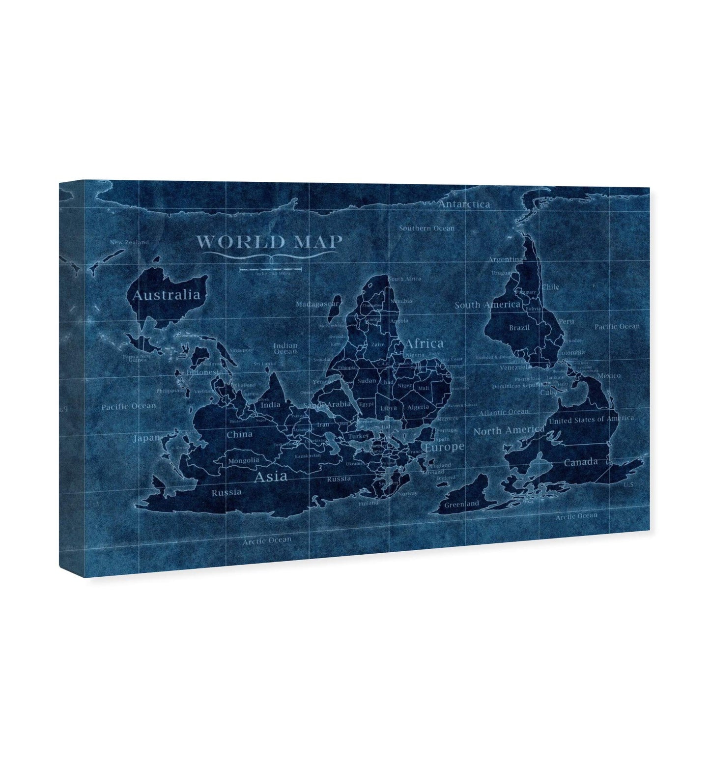 Wynwood Studio Flags Wall Art Canvas Prints 'Upside-Down Map of The World' Home Décor, 36" x 24", Blue, Blue