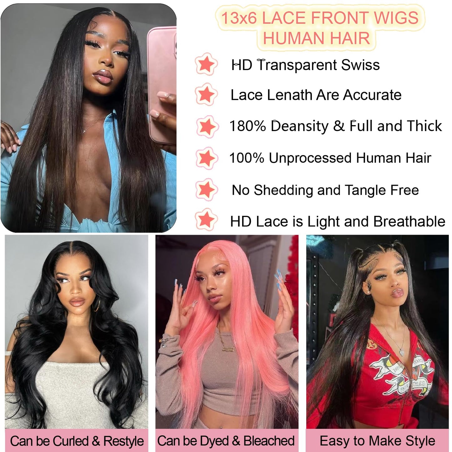 UKOWN 13x6 Lace Front Wigs Human Hair 28 Inch Straight HD Transparent Lace Front Wigs Human Hair Pre Plucked Natural Color 180 Density With Baby Hair for Women