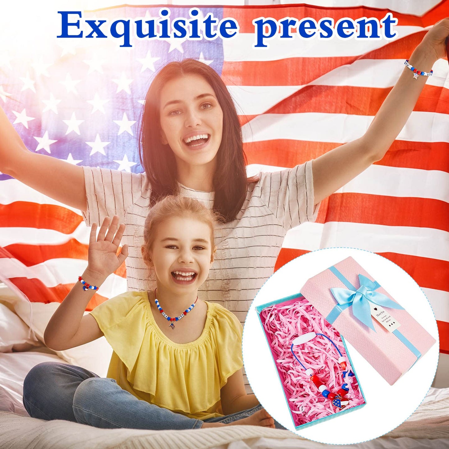 Deekin 4th of July Kids Patriotic Jewelry Craft Kits for Independence & Memorial Day, Veteran's Day - DIY Funny Home Activities (60 Set)