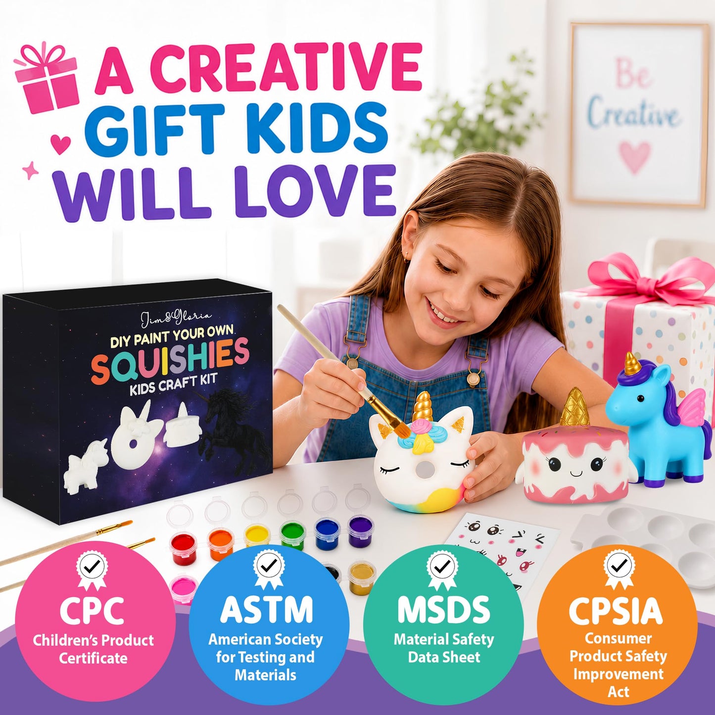 Jim&Gloria Paint Your Own Squishies, Jumbo Squishy Gifts for Girls and Boys 8 9 10 11 12 13 14, Arts and Crafts for Kids, Party Favors for Birthday, Christmas Gift for Kids, Pack of 3