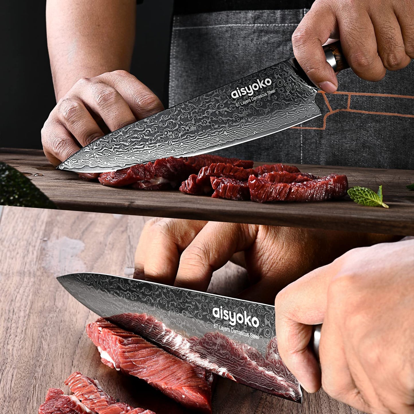 aisyoko Damascus chef knife 8-inch sharp kitchen knife Japan VG-10 stainless steel ergonomic color wooden handle luxury gift box - with scabbard