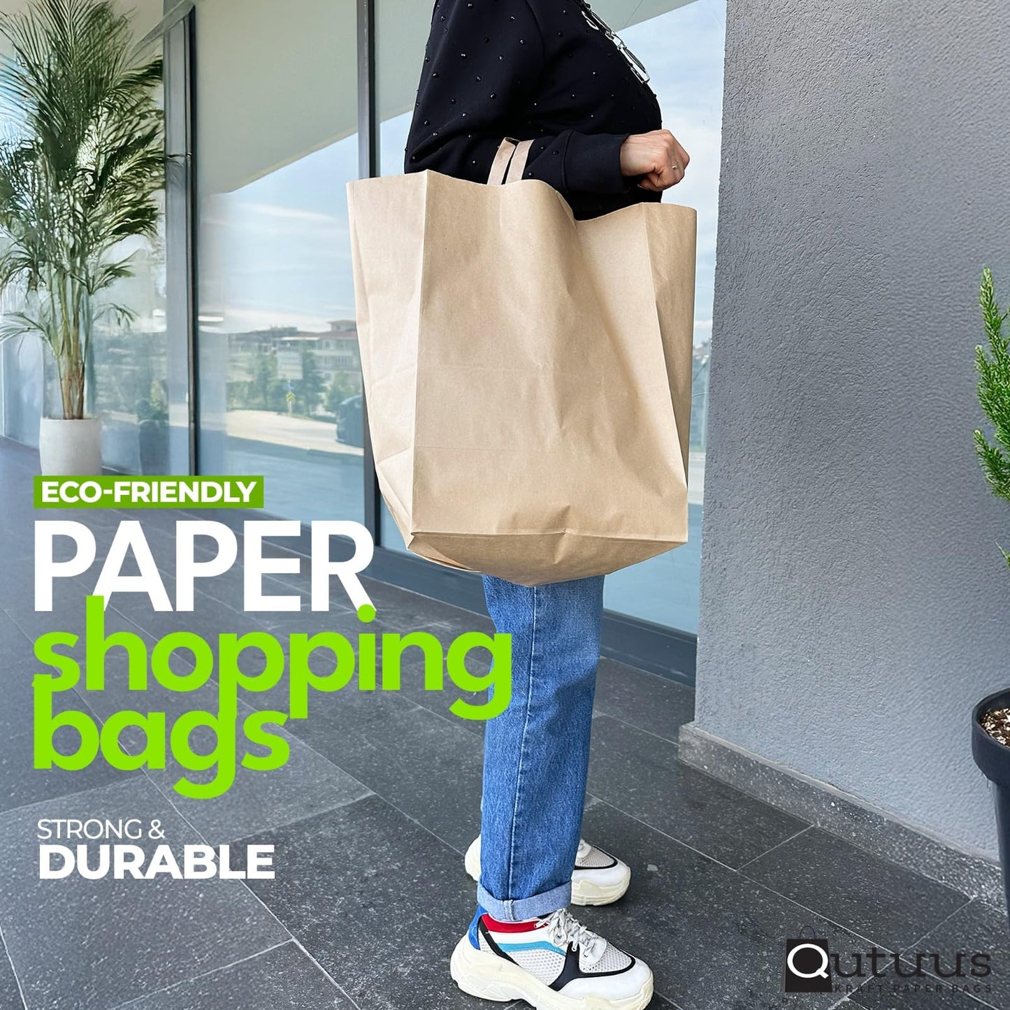 12x7x17 Large Brown Paper Grocery Bags, 100pcs Large Brown Paper Bags with Handles Bulk for Take Out, Restaurant, To Go, Retail, Shopping