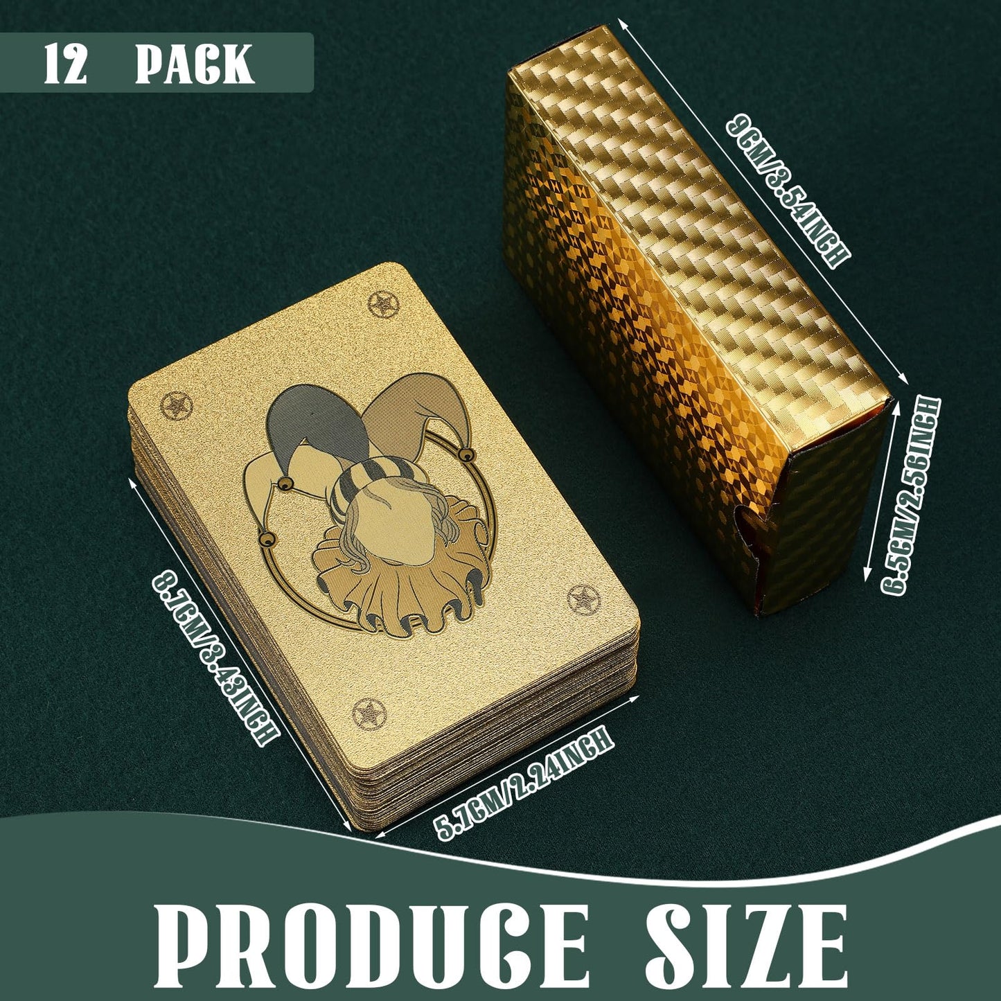 Zubebe 12 Decks of Playing Cards Waterproof Plastic Foil Poker Cards Bulk for Adults Washable Flexible Party Game Gift Favors(Gold)